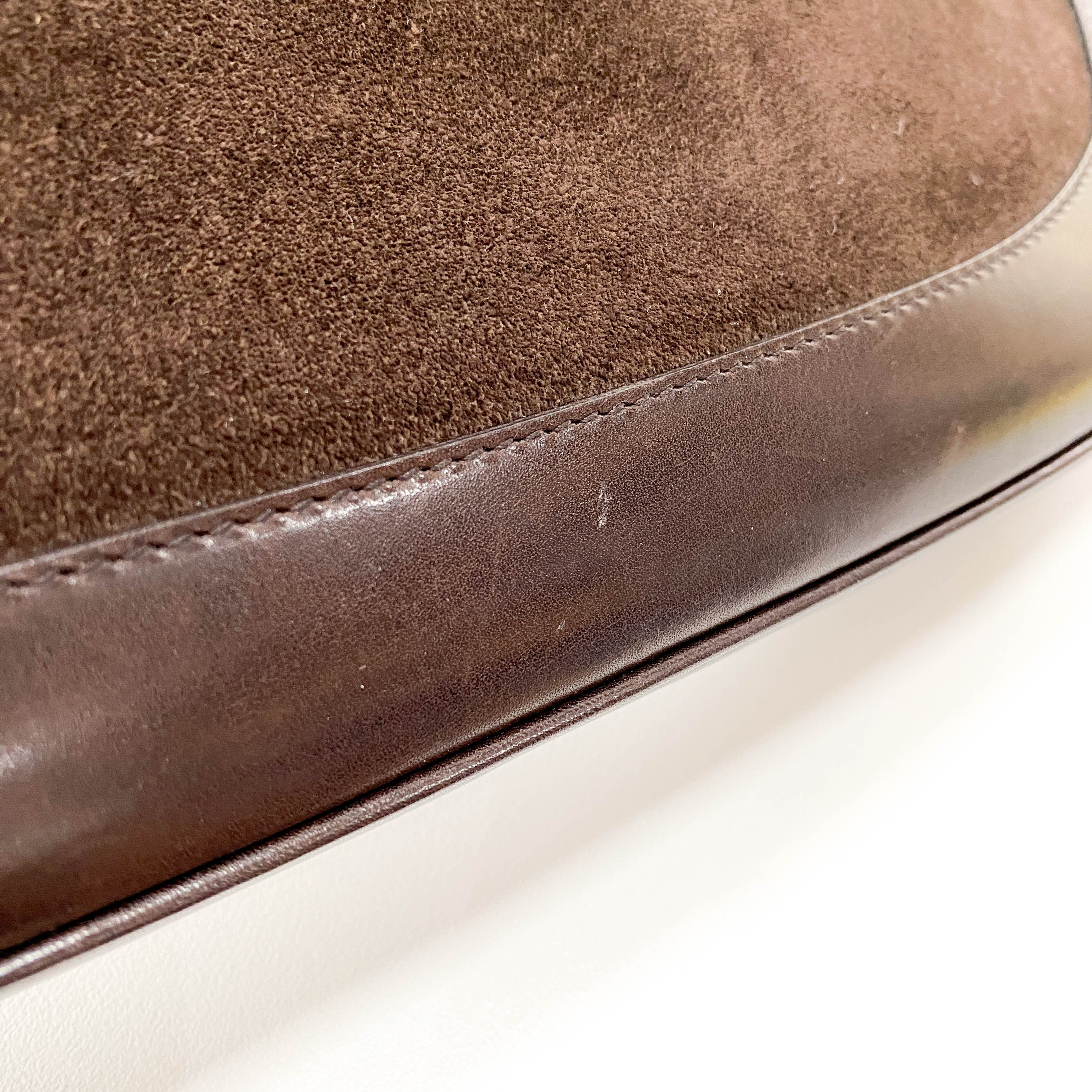 Jackie Ophidia Sherry Line Brown Suede Shoulder Bag