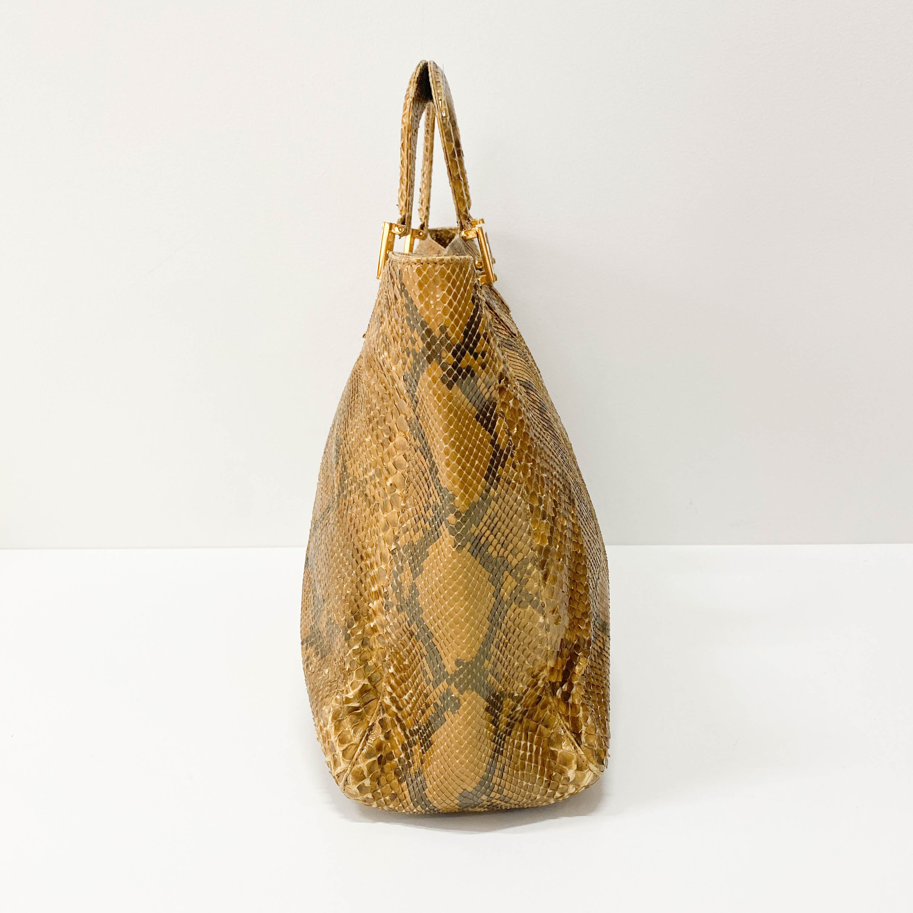 Gold Python Embossed Leather Handbag