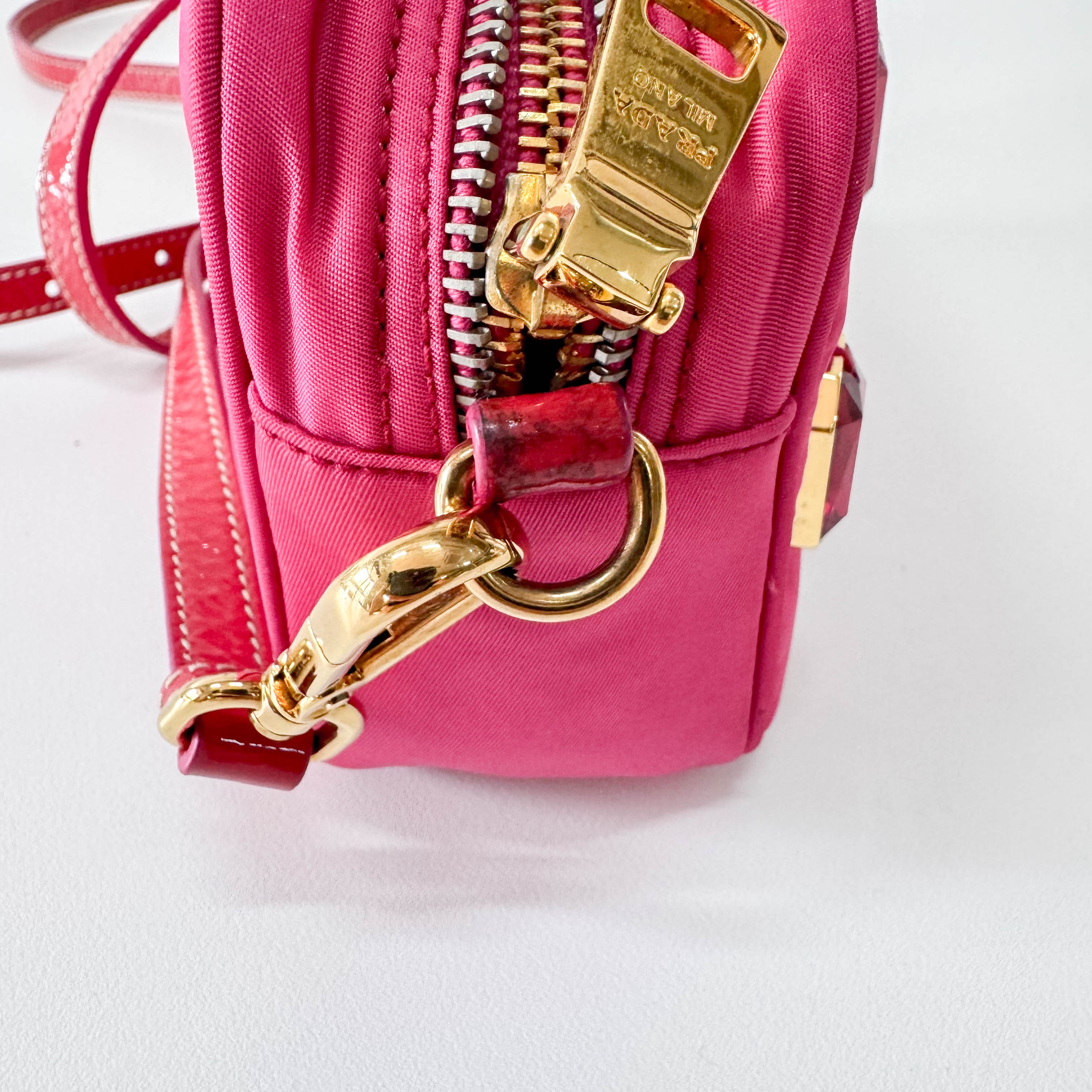 Tessuto Pietre Mini Pink Nylon Crossbody Bag