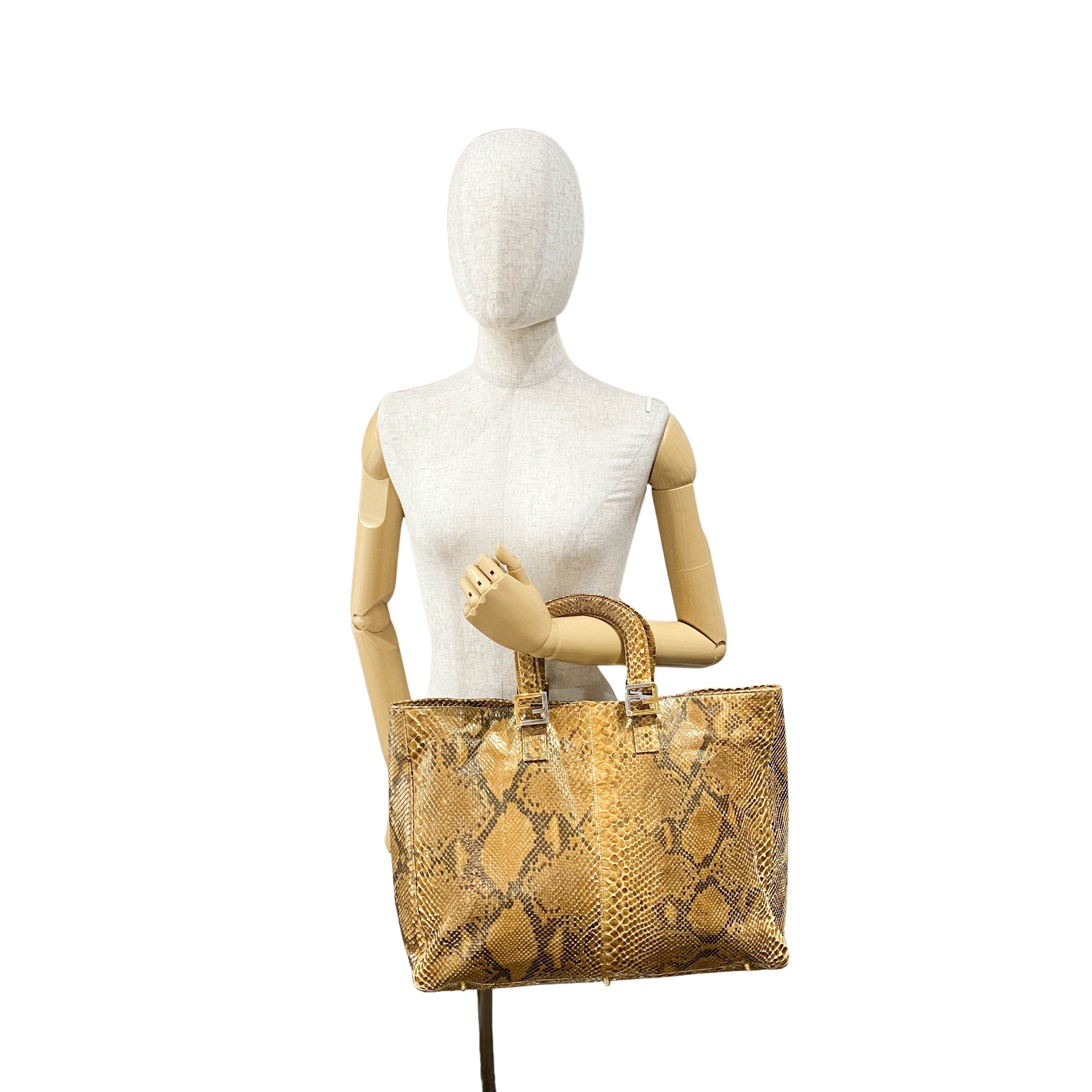 Gold Python Embossed Leather Handbag
