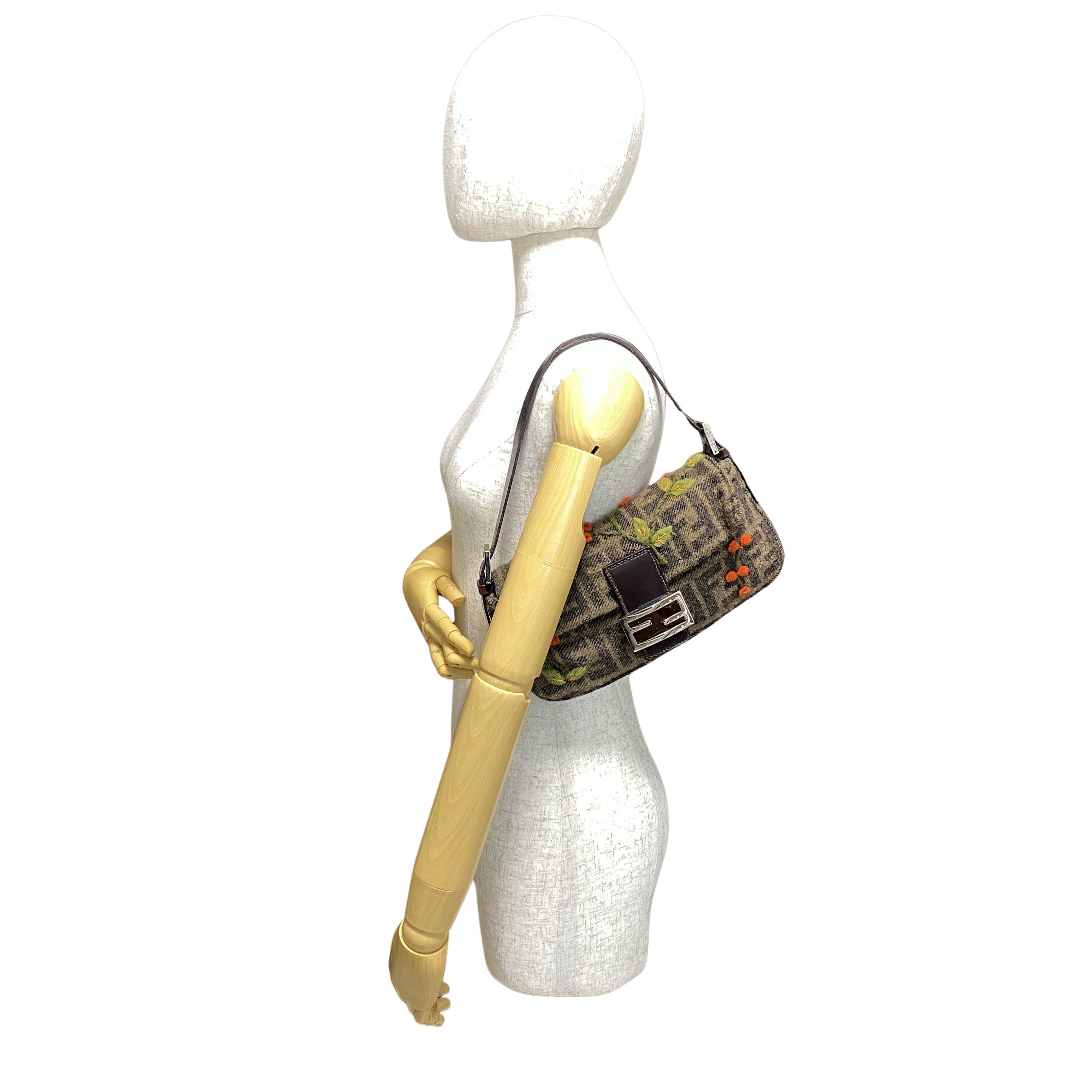 Baguette Zucca Wool Flower Embroidered Shoulder Bag