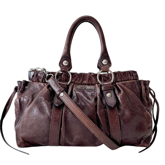 Vitello Bauletto Brown Leather Handle/Shoulder Bag