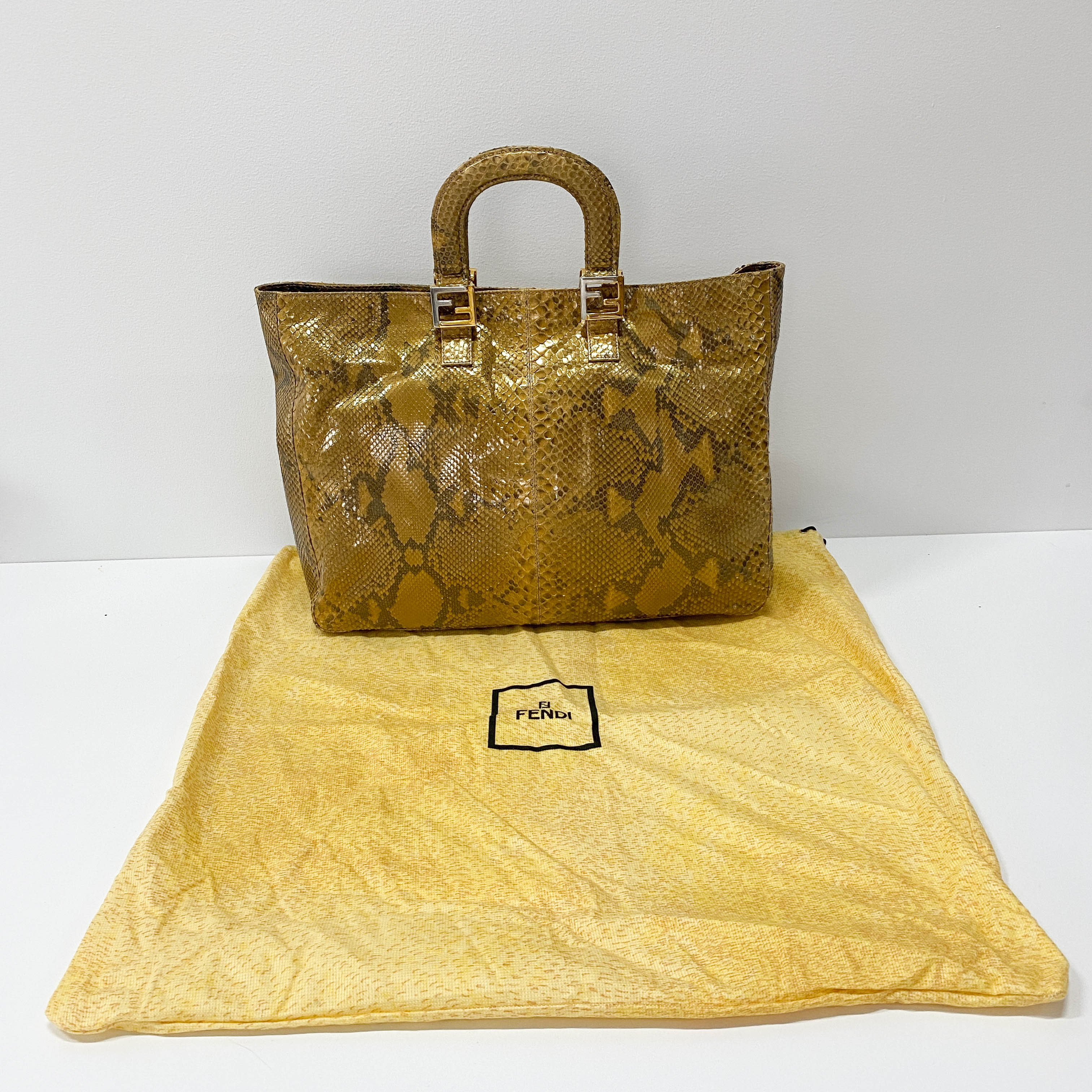 Gold Python Embossed Leather Handbag
