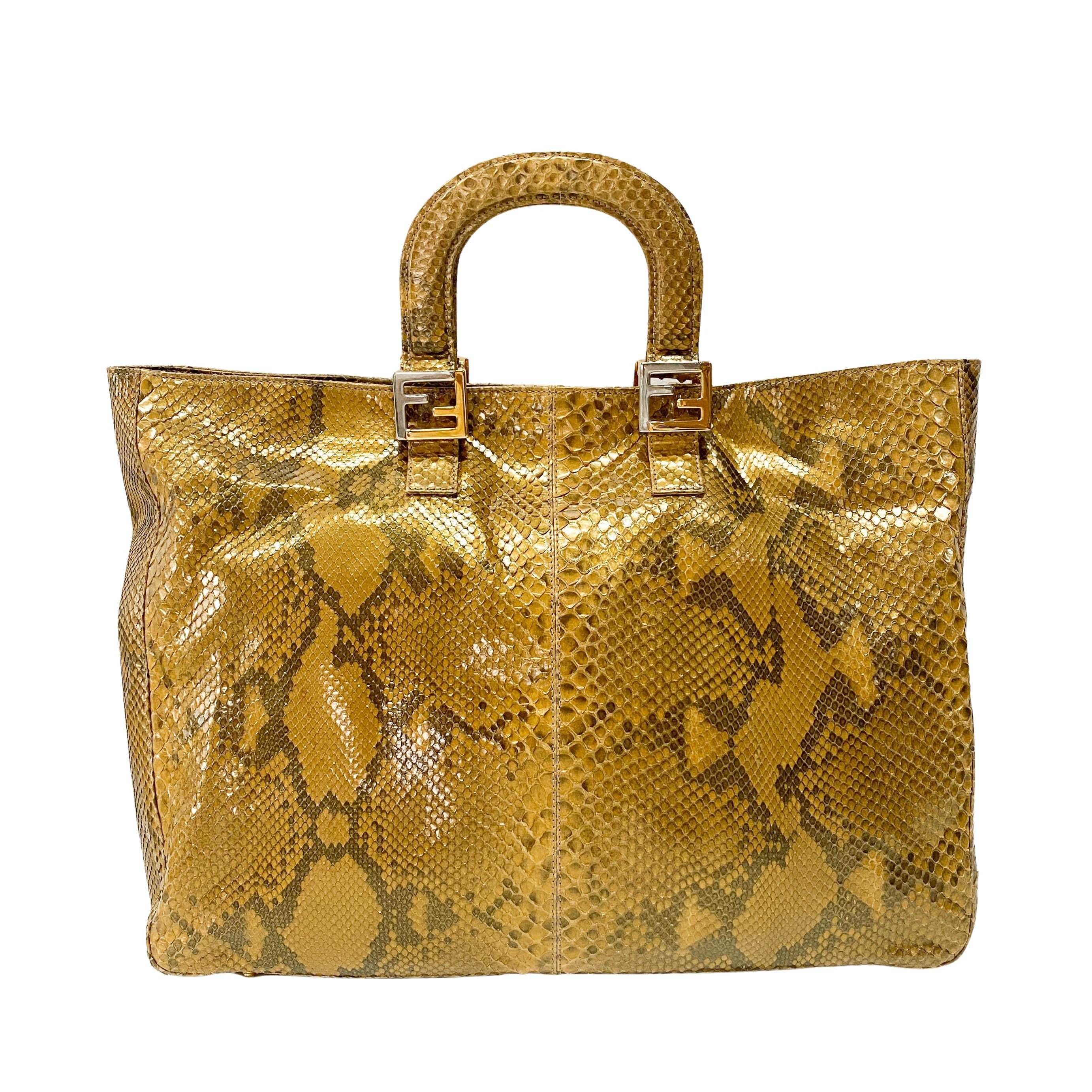 Gold Python Embossed Leather Handbag