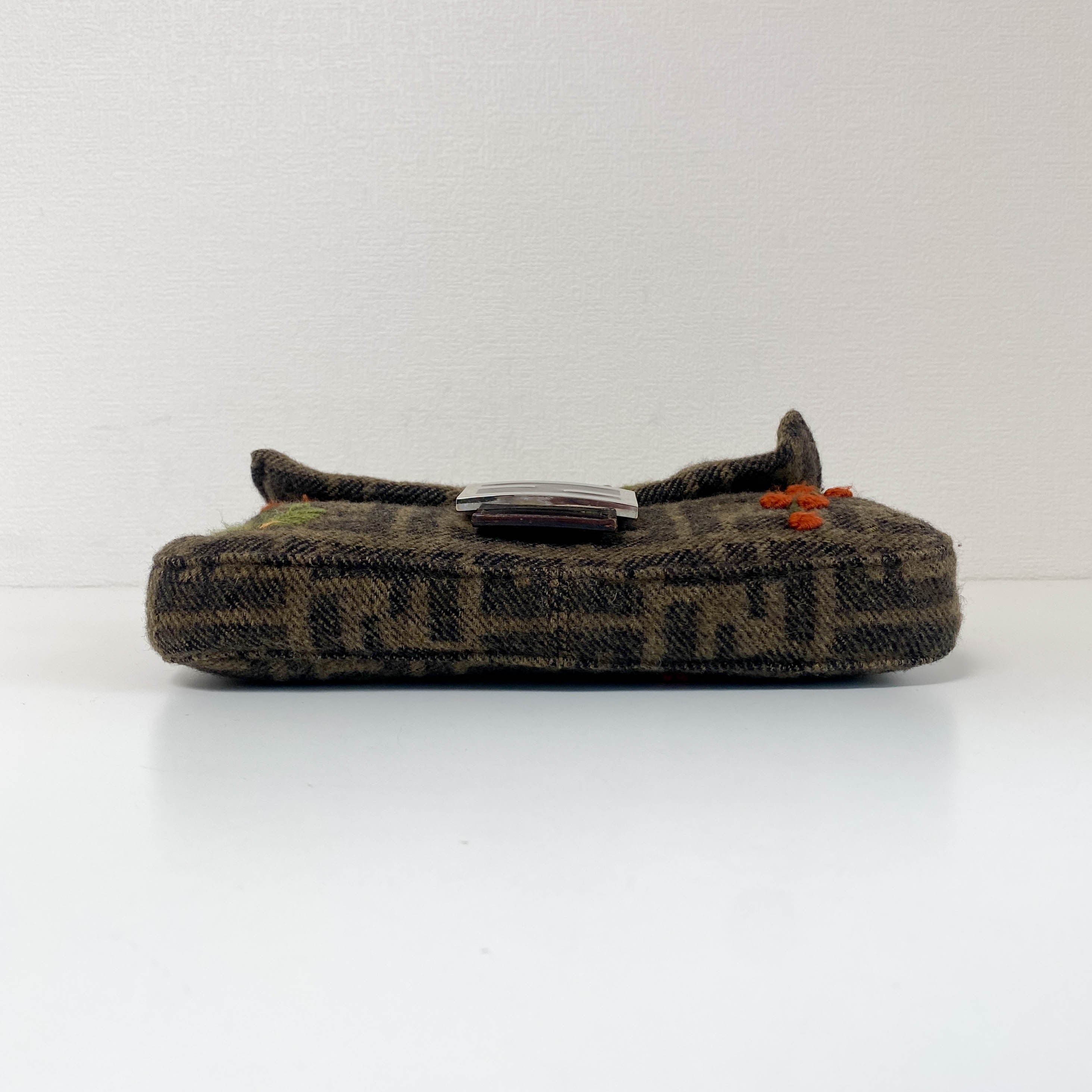 Baguette Zucca Wool Flower Embroidered Shoulder Bag