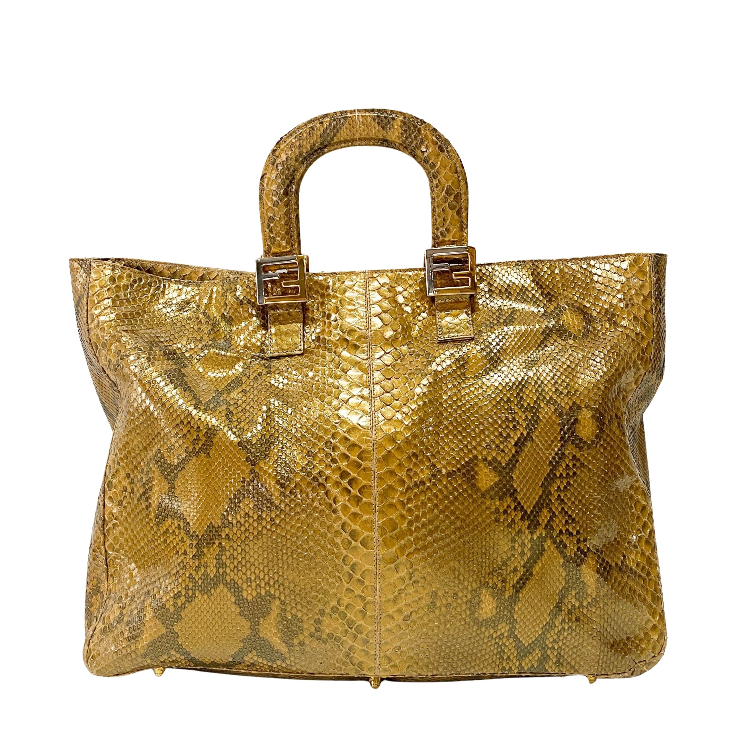 Gold Python Embossed Leather Handbag