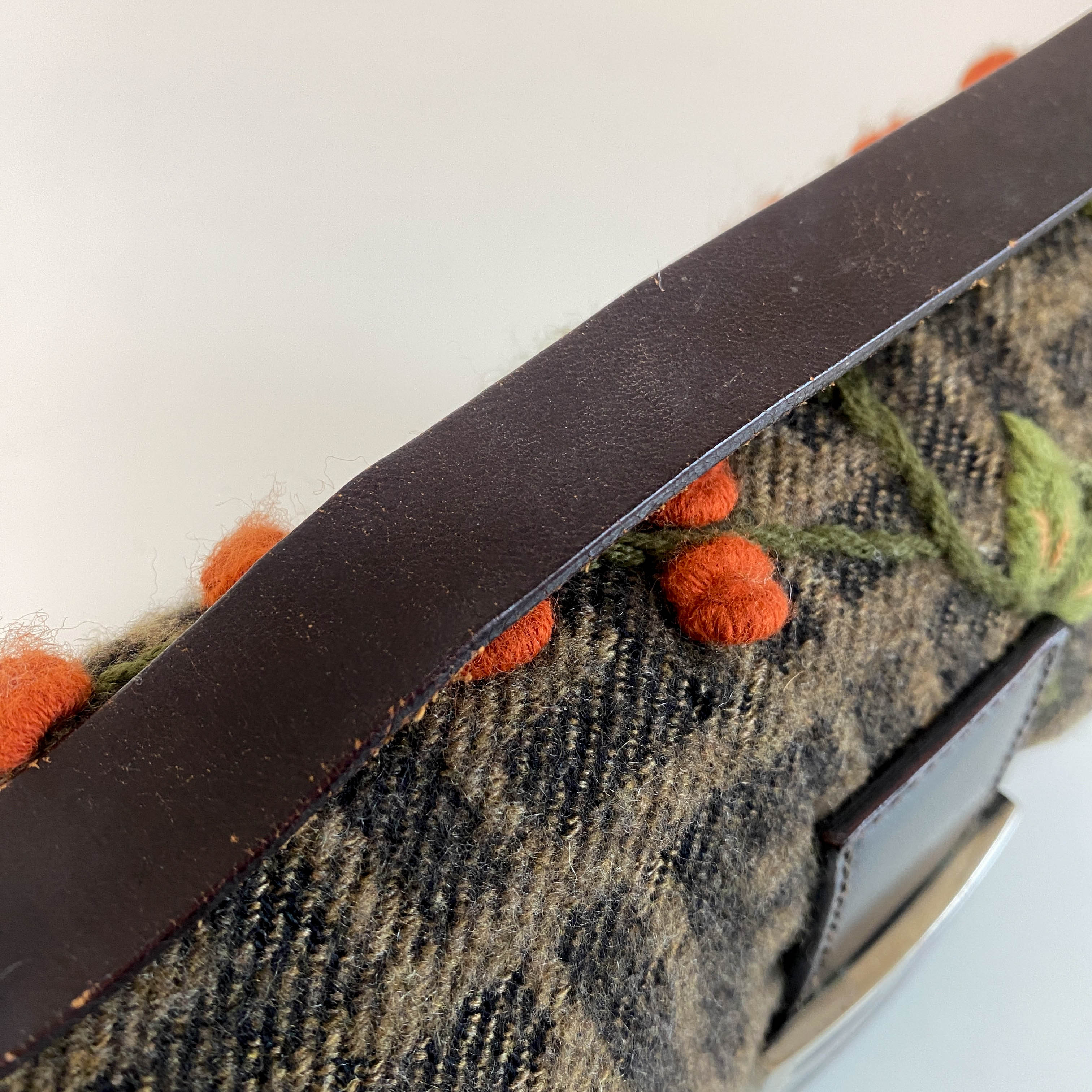 Baguette Zucca Wool Flower Embroidered Shoulder Bag