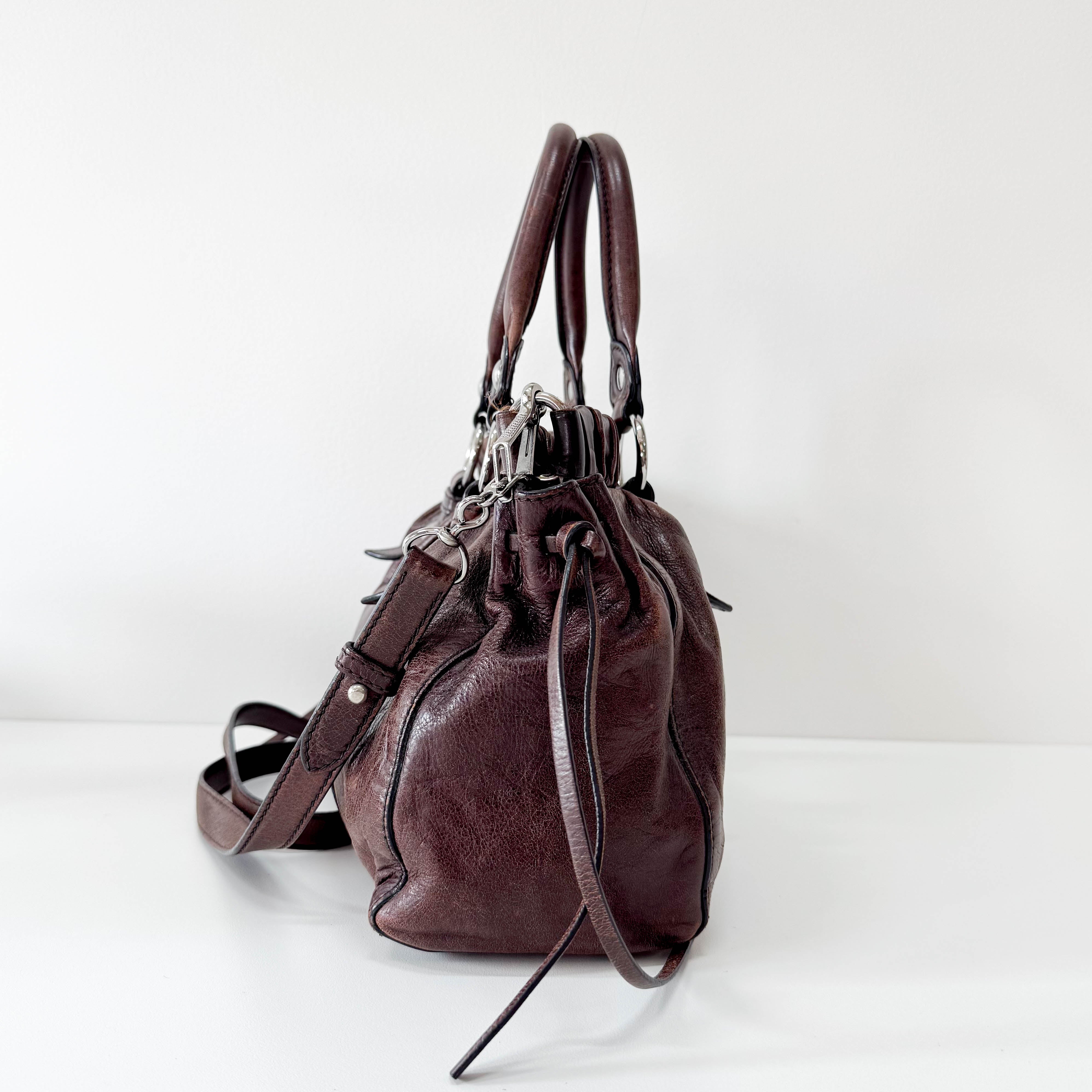 Vitello Bauletto Brown Leather Handle/Shoulder Bag