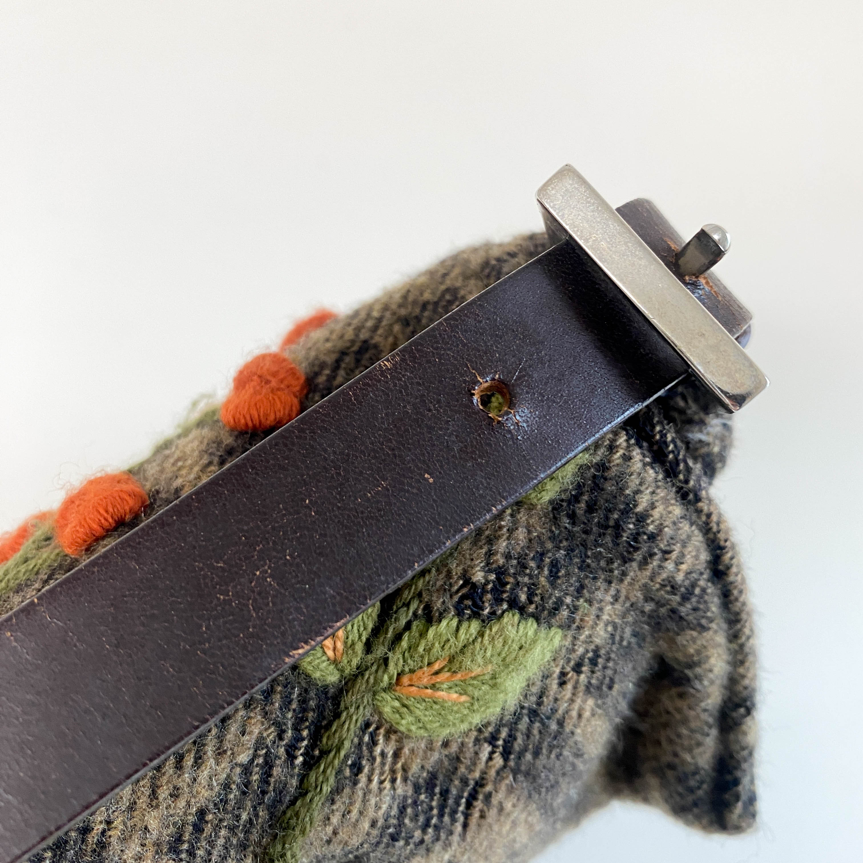 Baguette Zucca Wool Flower Embroidered Shoulder Bag