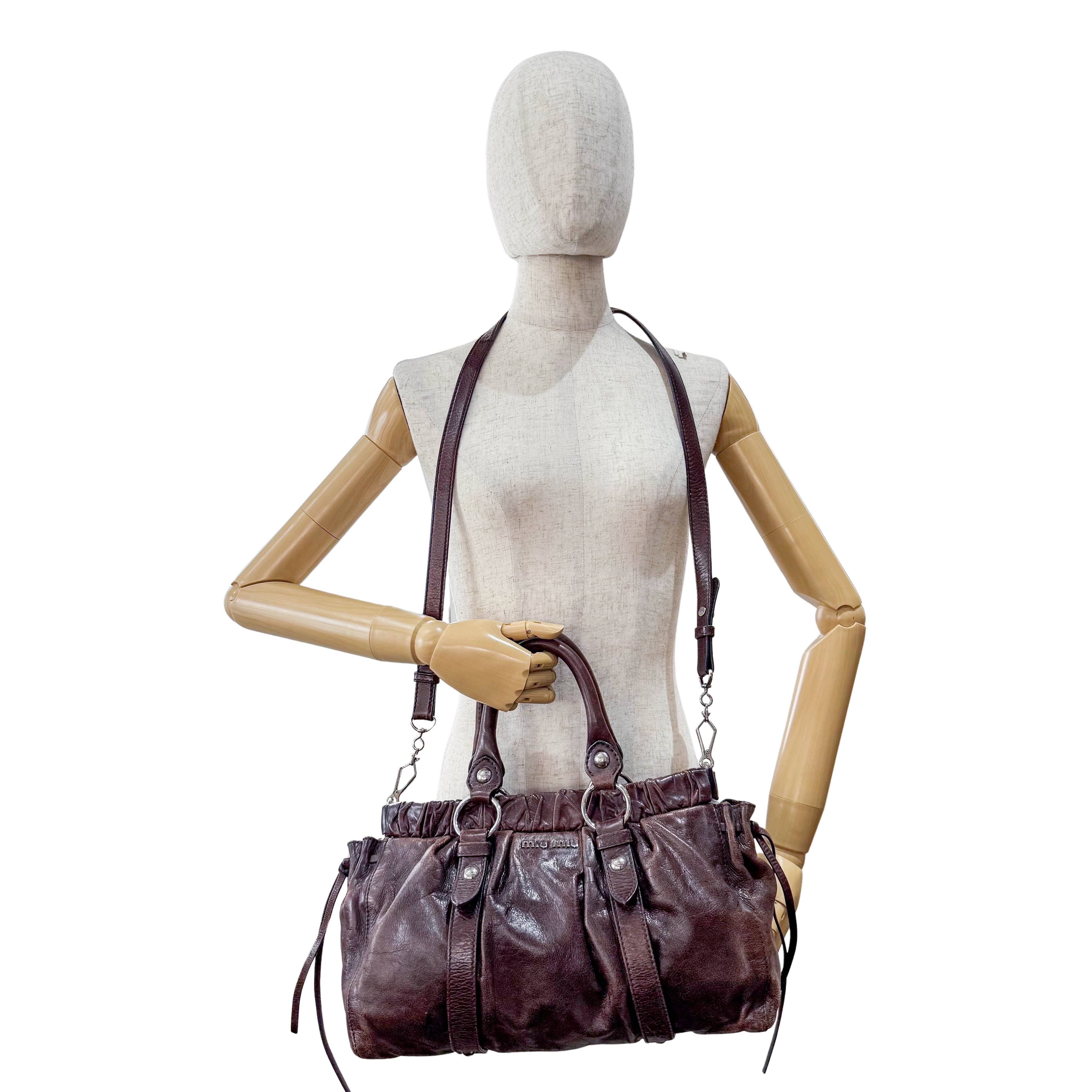 Vitello Bauletto Brown Leather Handle/Shoulder Bag