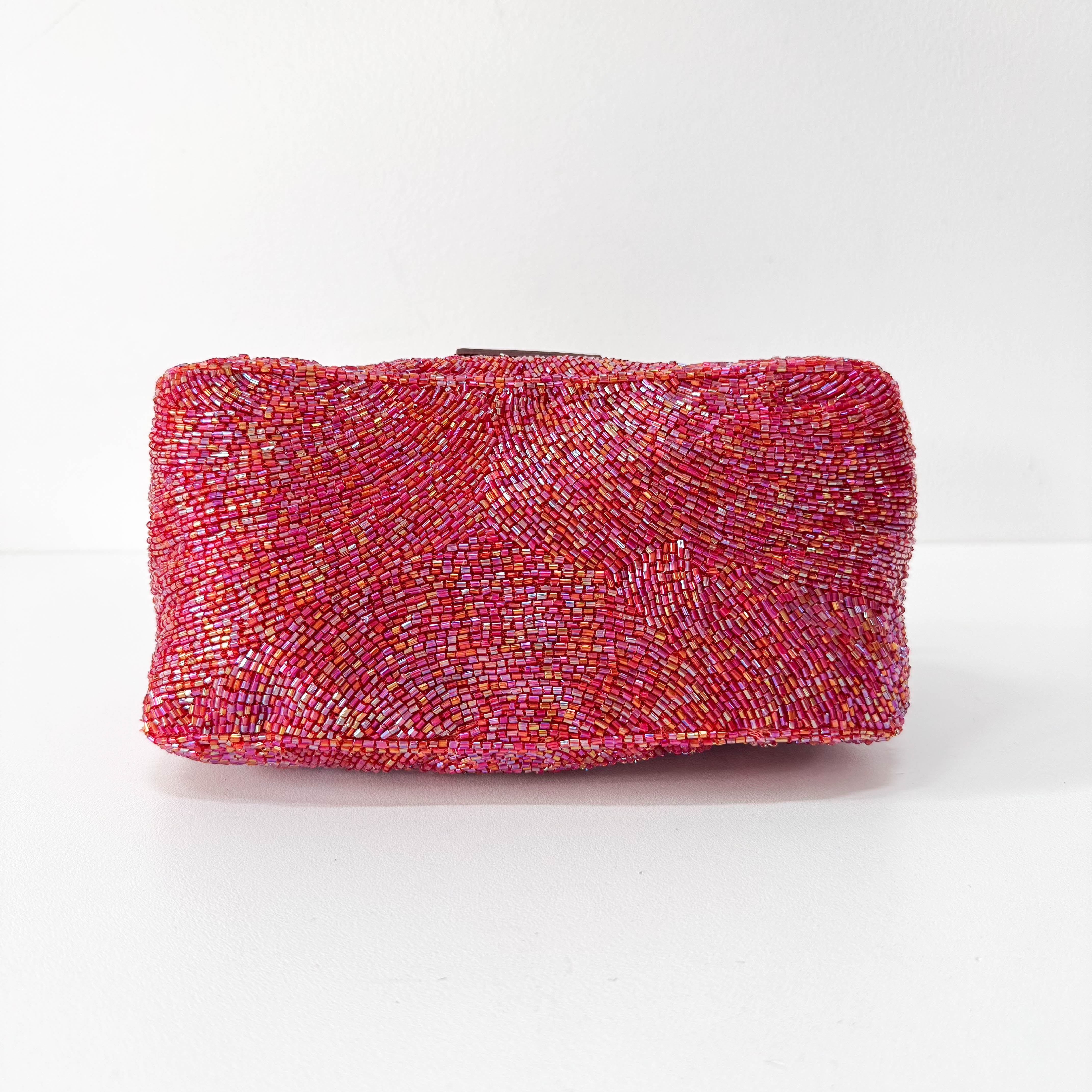 Mini Mamma Baguette Magenta Beads with Gold Buckle Bag