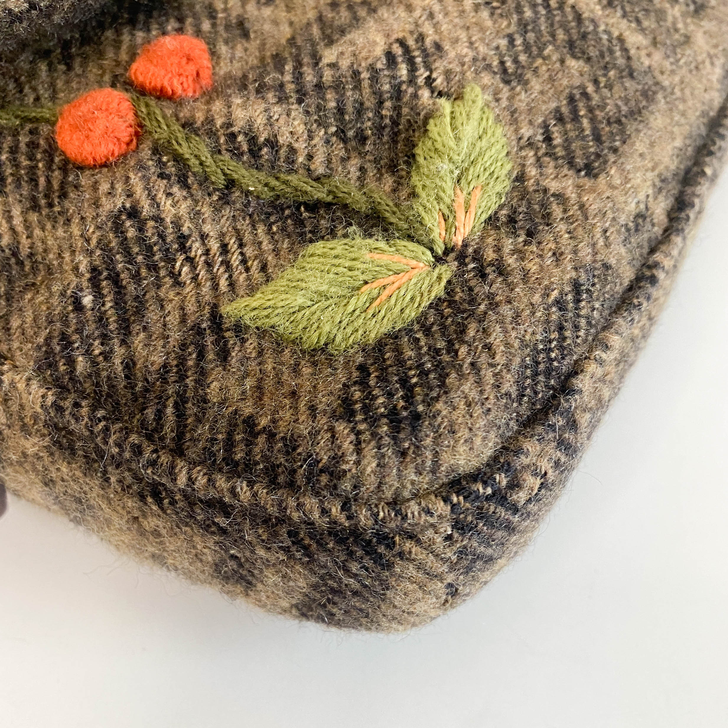 Baguette Zucca Wool Flower Embroidered Shoulder Bag