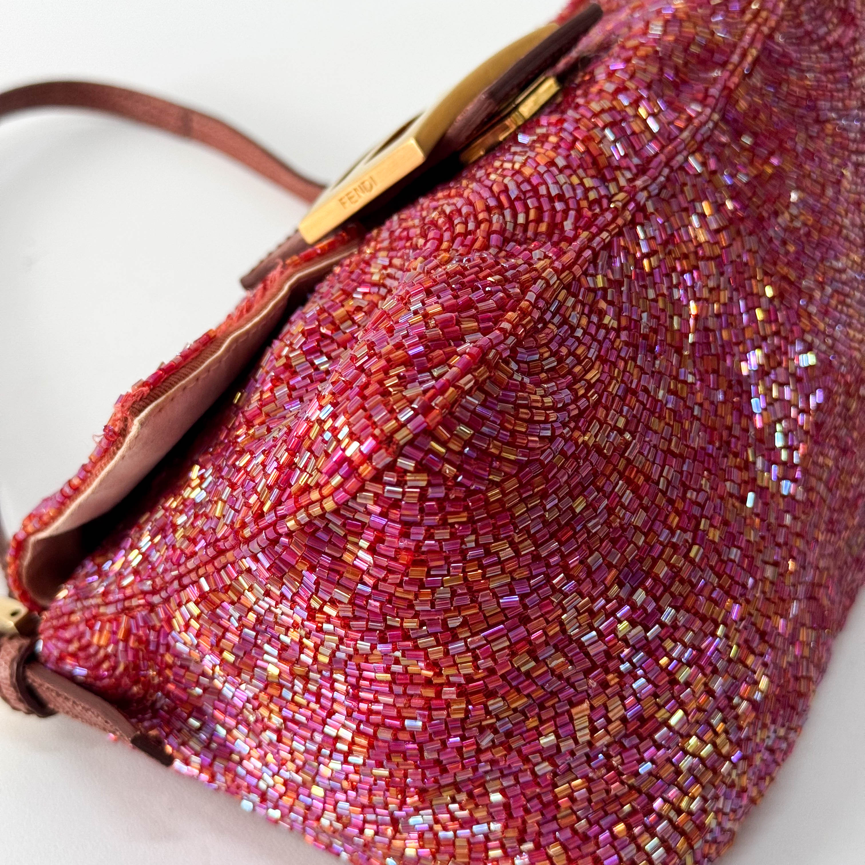 Mini Mamma Baguette Magenta Beads with Gold Buckle Bag