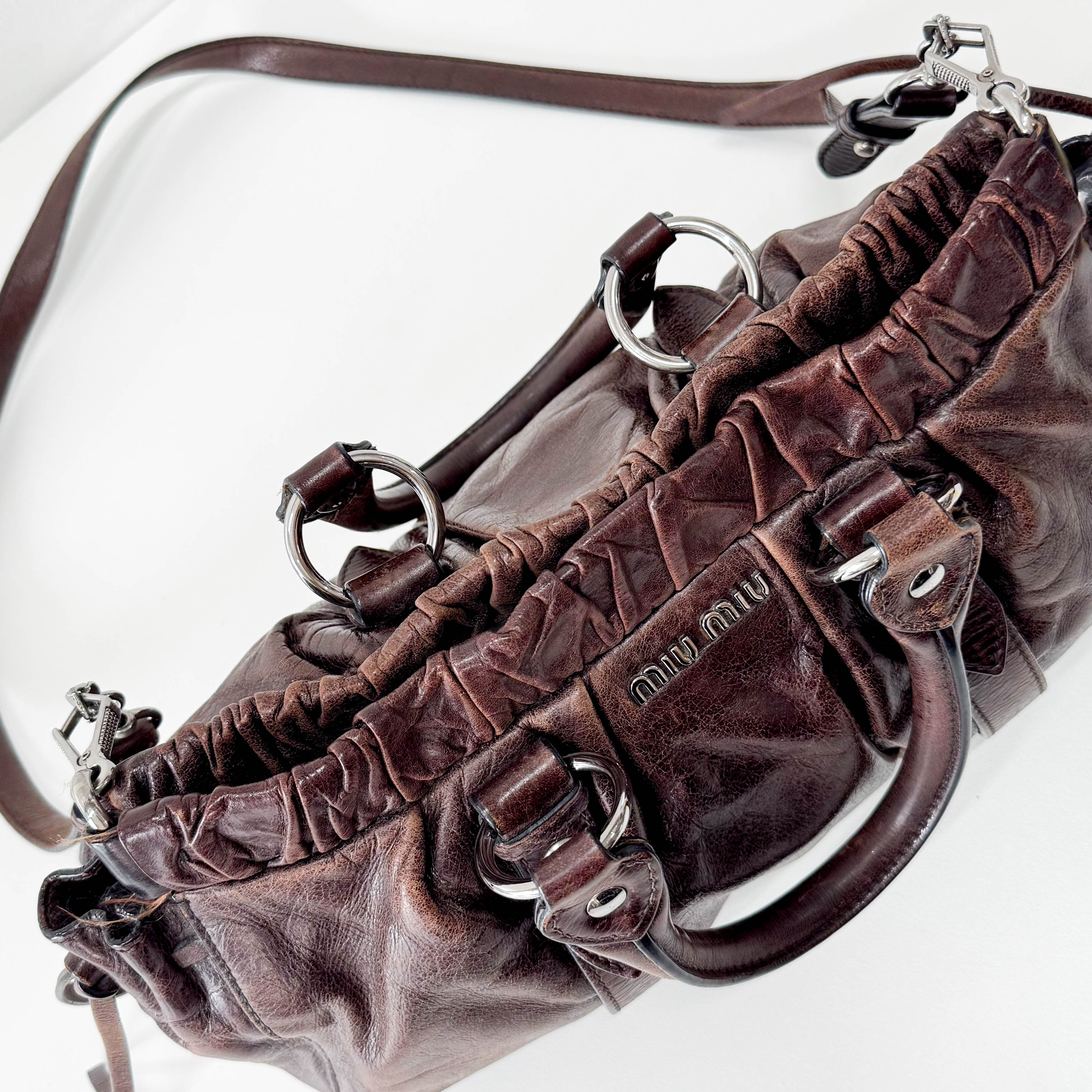 Vitello Bauletto Brown Leather Handle/Shoulder Bag