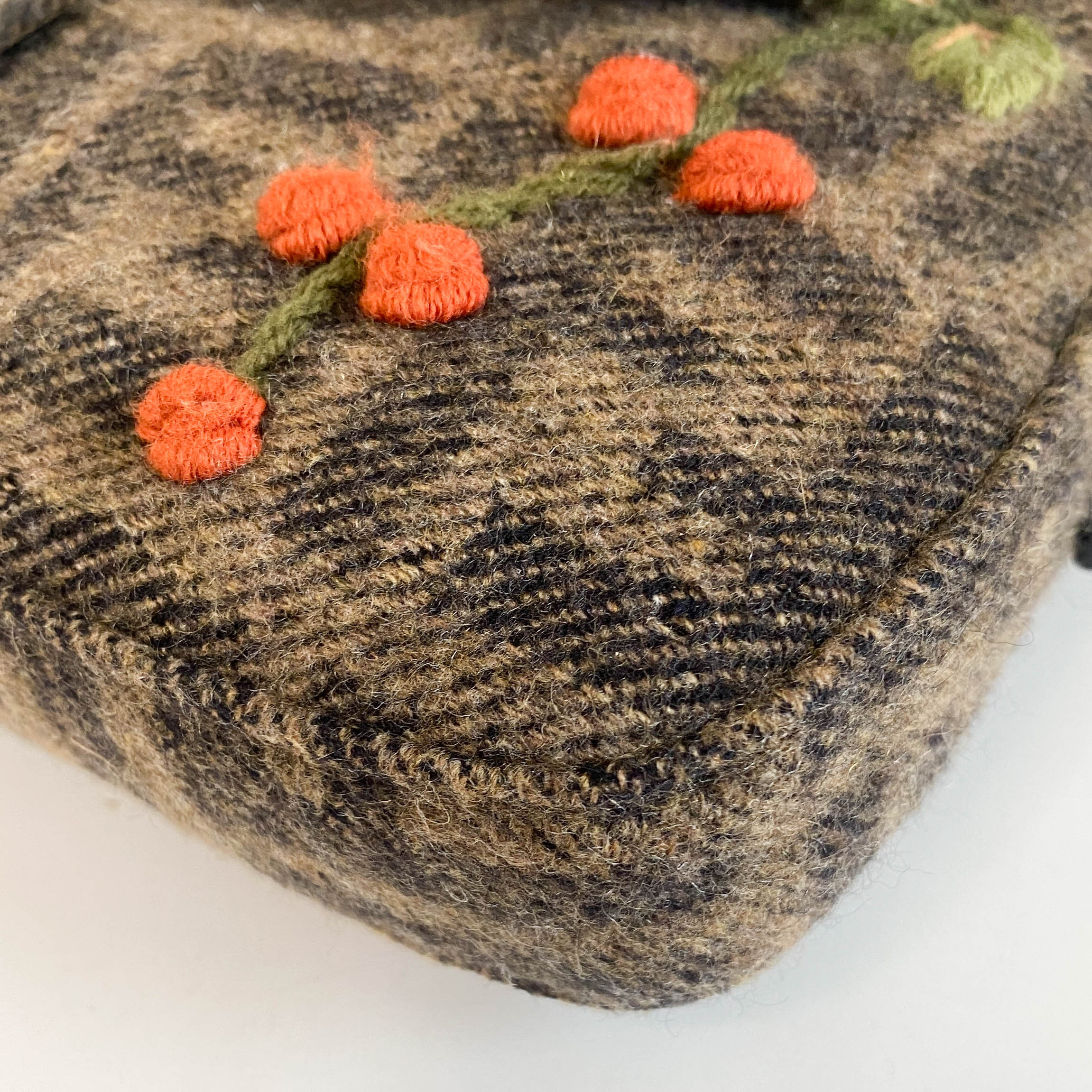 Baguette Zucca Wool Flower Embroidered Shoulder Bag