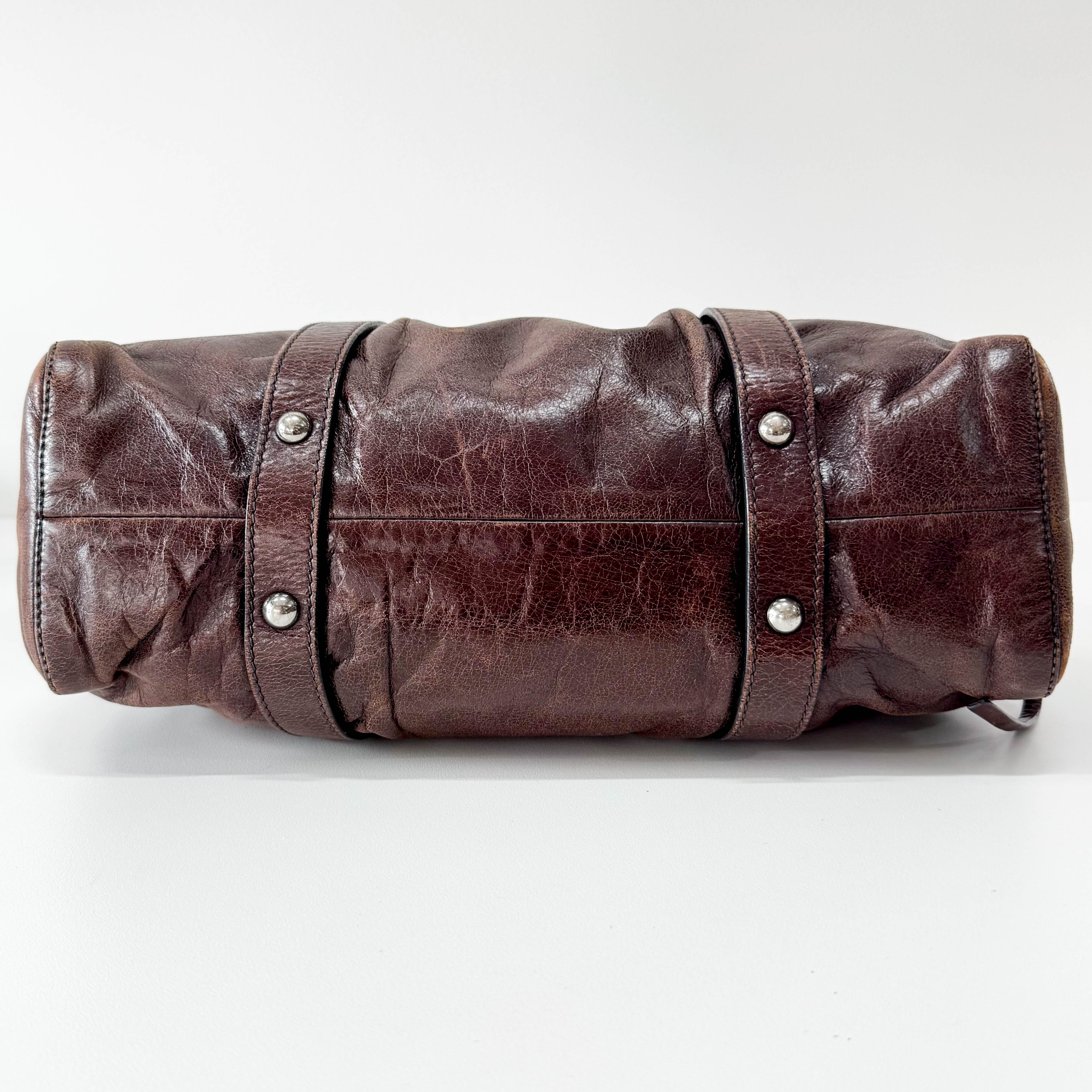 Vitello Bauletto Brown Leather Handle/Shoulder Bag