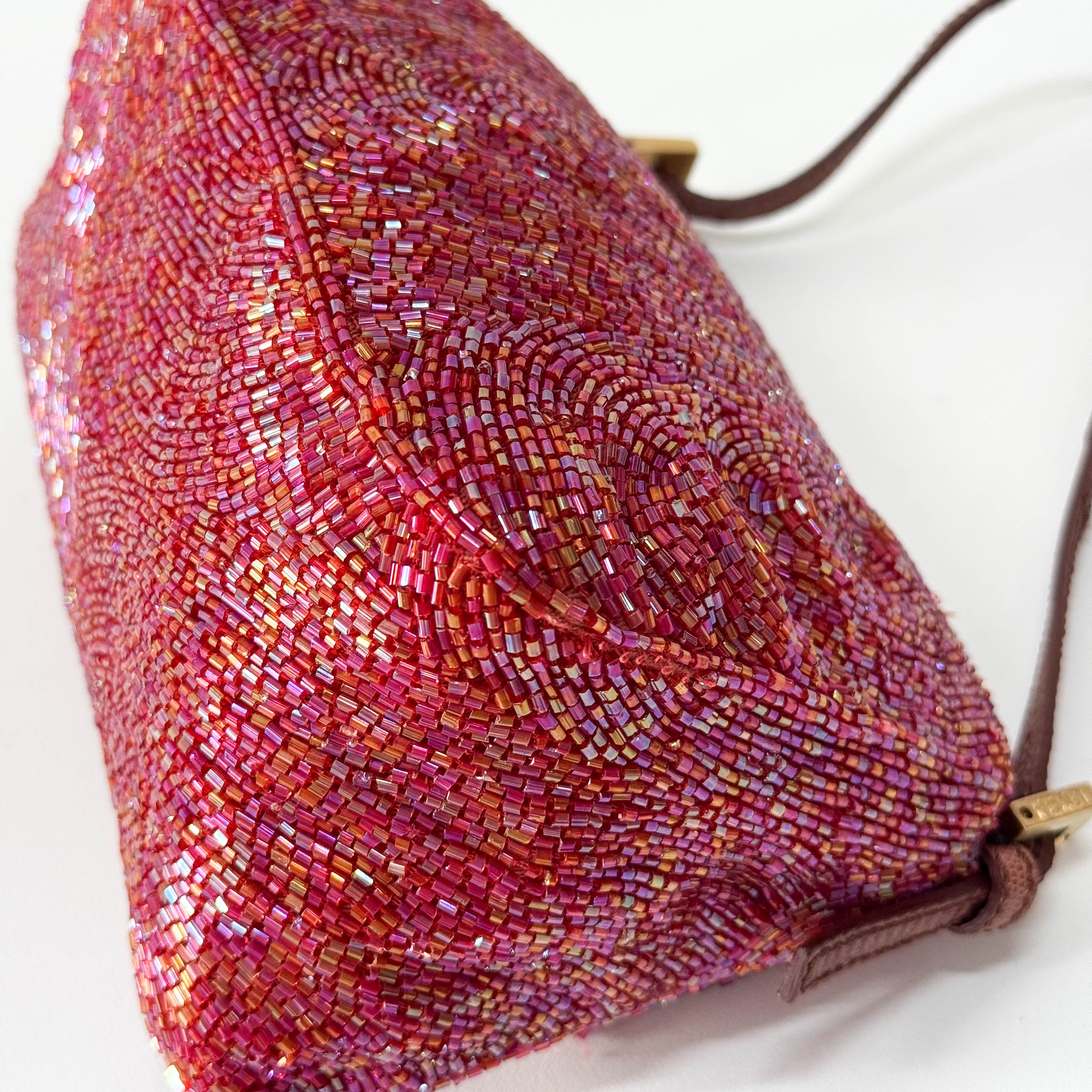 Mini Mamma Baguette Magenta Beads with Gold Buckle Bag