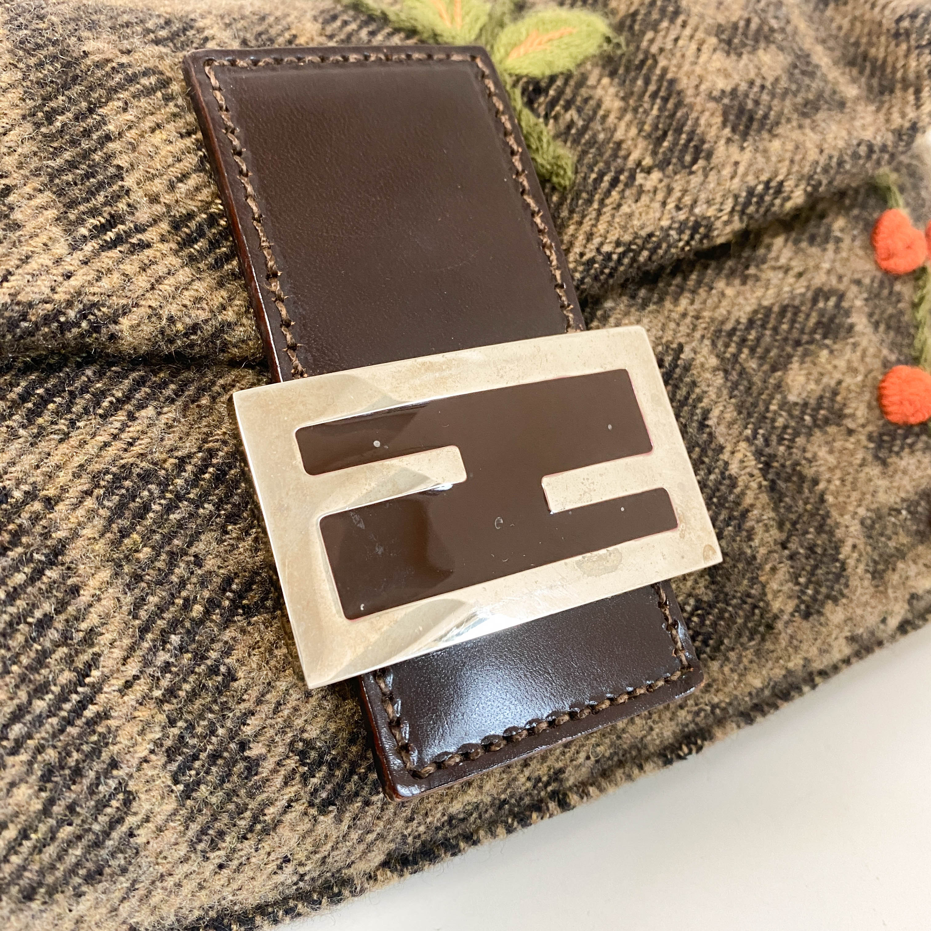 Baguette Zucca Wool Flower Embroidered Shoulder Bag