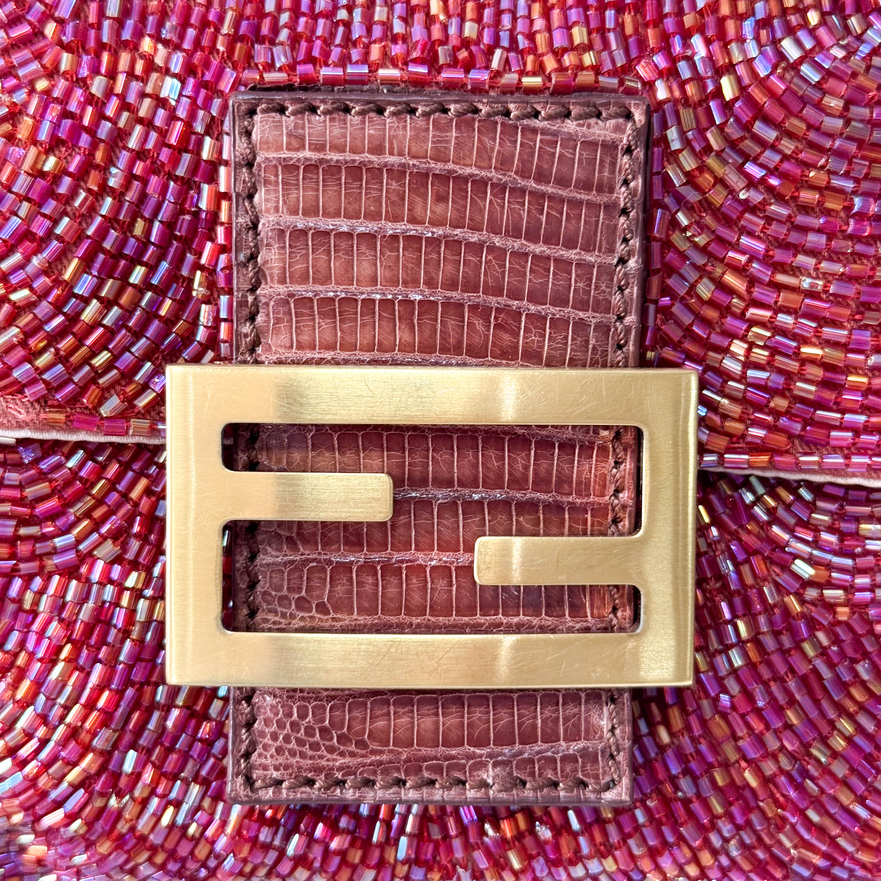 Mini Mamma Baguette Magenta Beads with Gold Buckle Bag