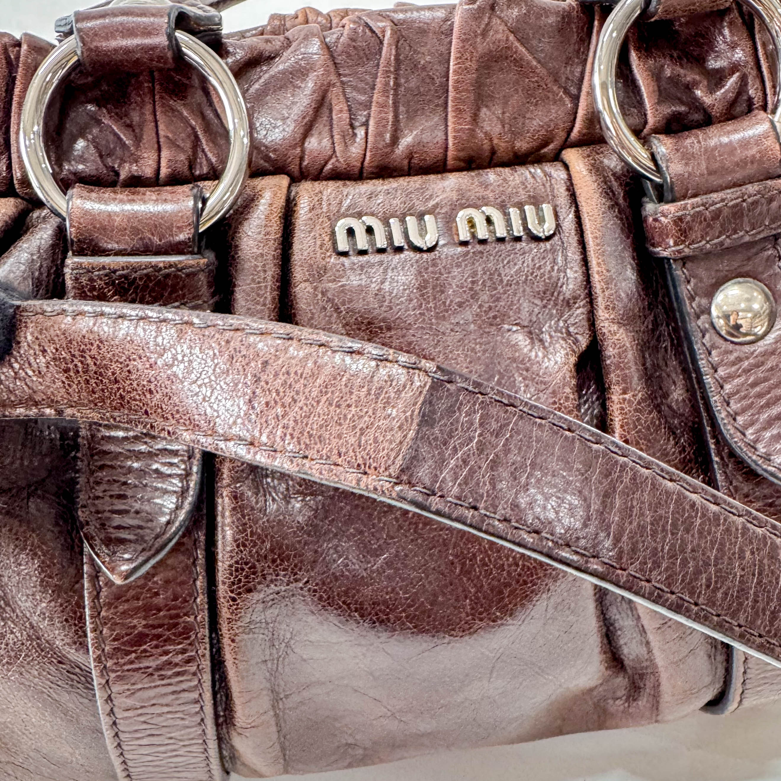 Vitello Bauletto Brown Leather Handle/Shoulder Bag