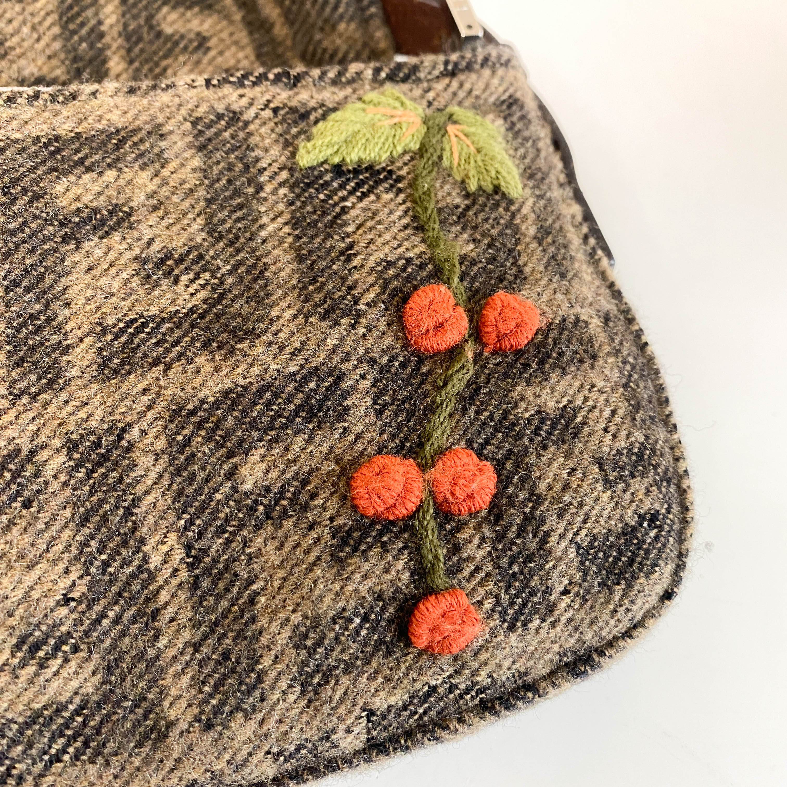 Baguette Zucca Wool Flower Embroidered Shoulder Bag