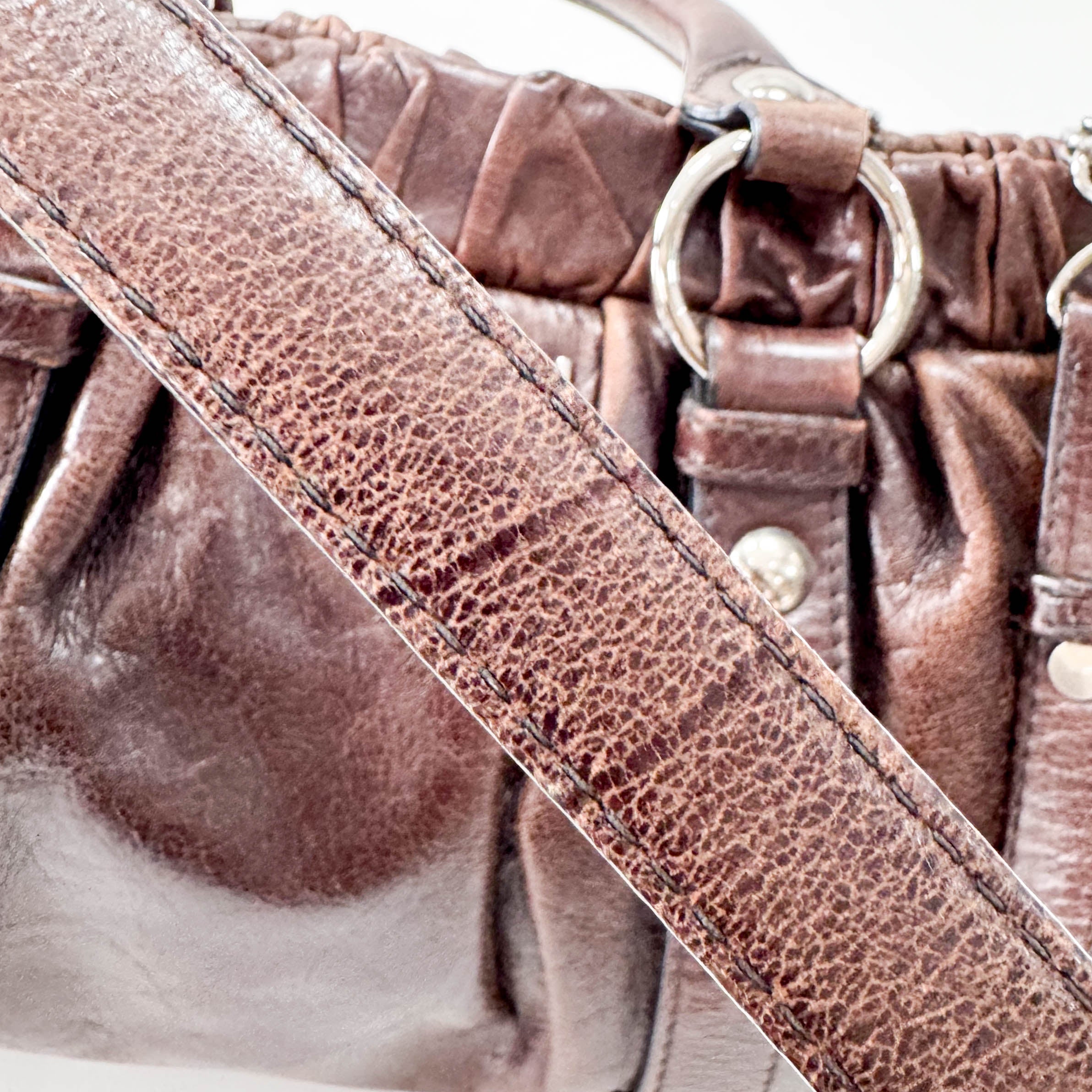 Vitello Bauletto Brown Leather Handle/Shoulder Bag