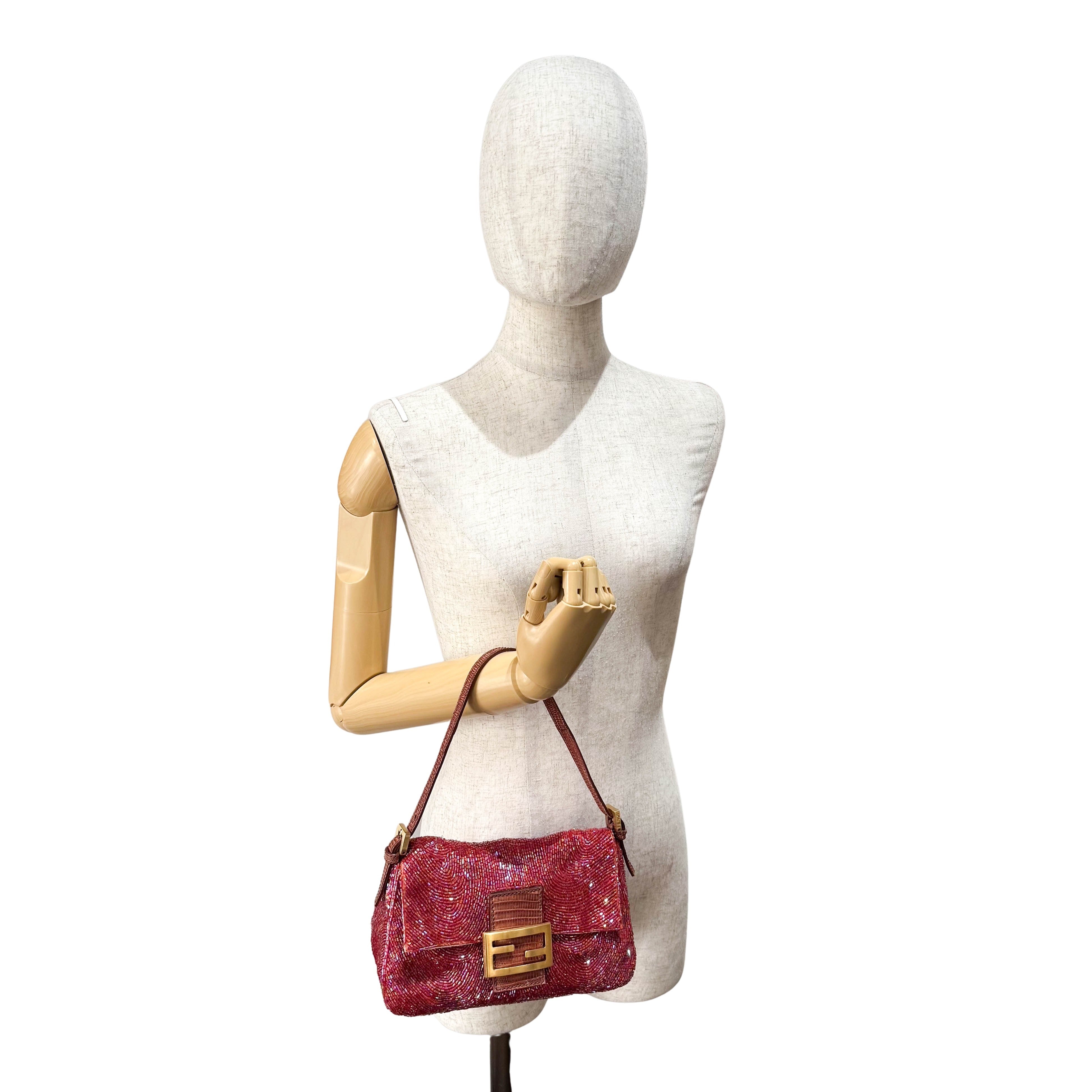 Mini Mamma Baguette Magenta Beads with Gold Buckle Bag
