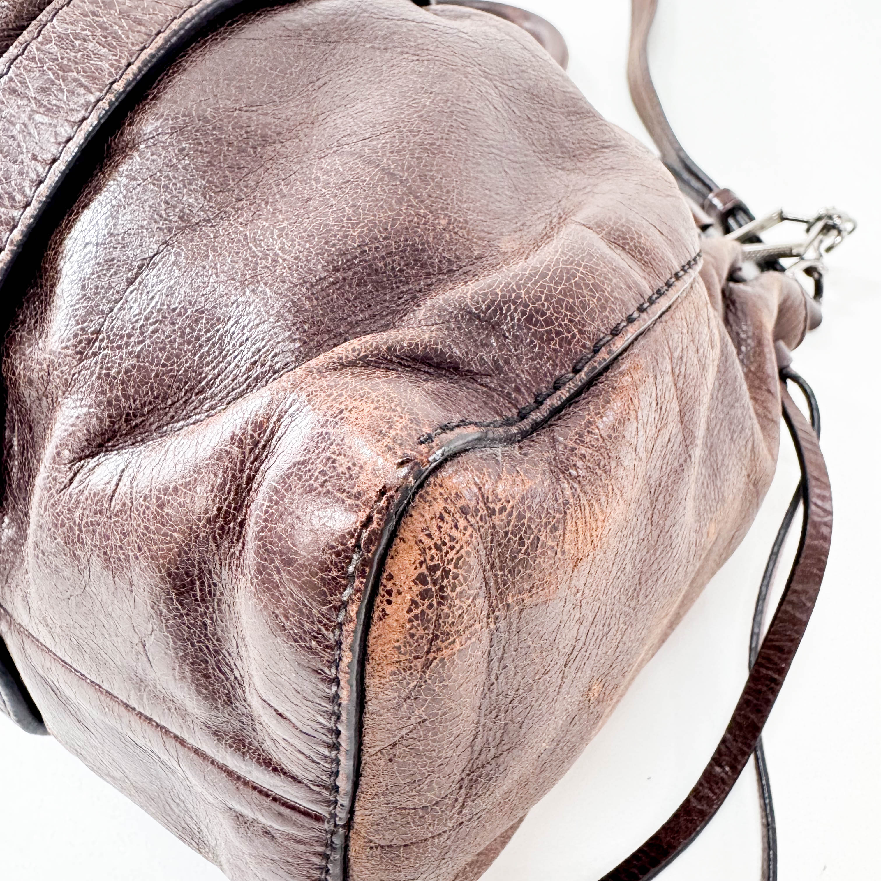 Vitello Bauletto Brown Leather Handle/Shoulder Bag