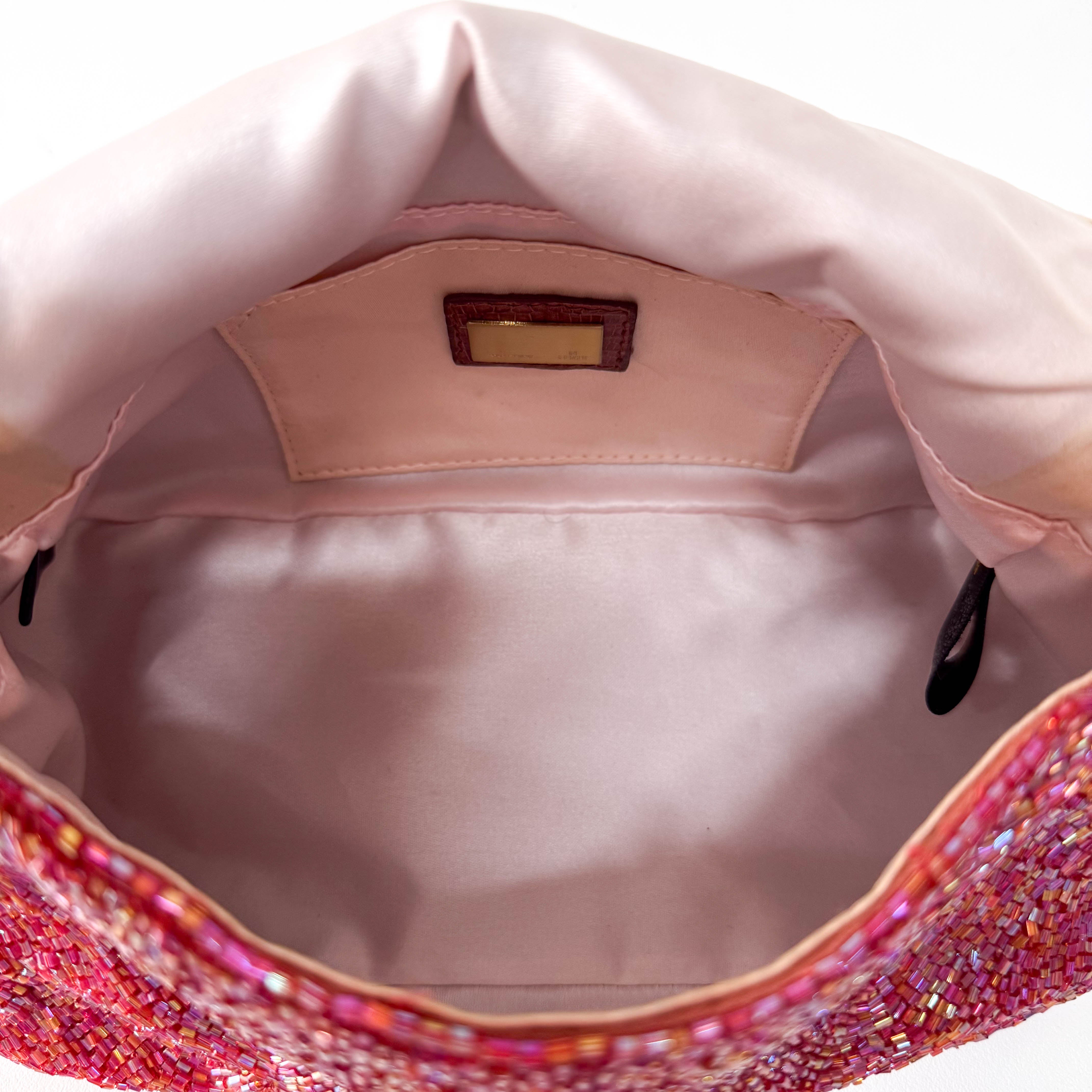 Mini Mamma Baguette Magenta Beads with Gold Buckle Bag