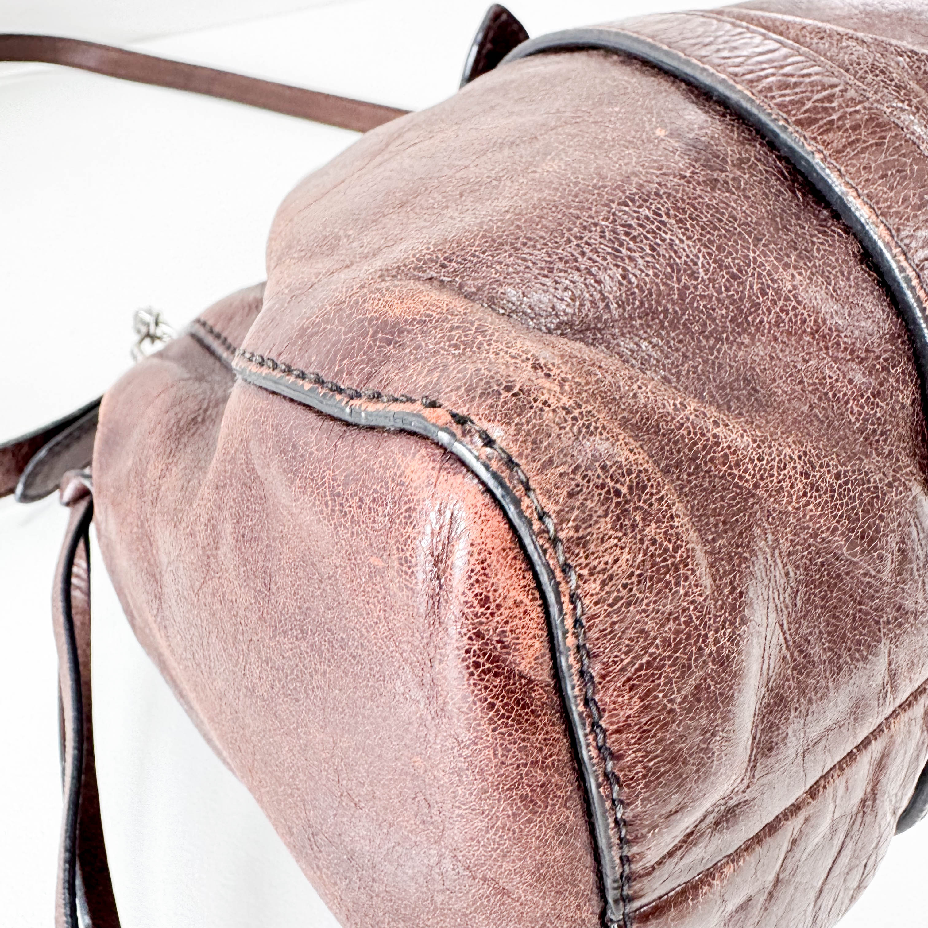 Vitello Bauletto Brown Leather Handle/Shoulder Bag