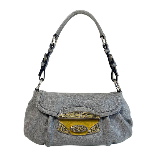Grey Leather Top Handle Shoulder Bag