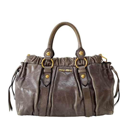 Vitello Grey Leather Handle & Shoulder Bag