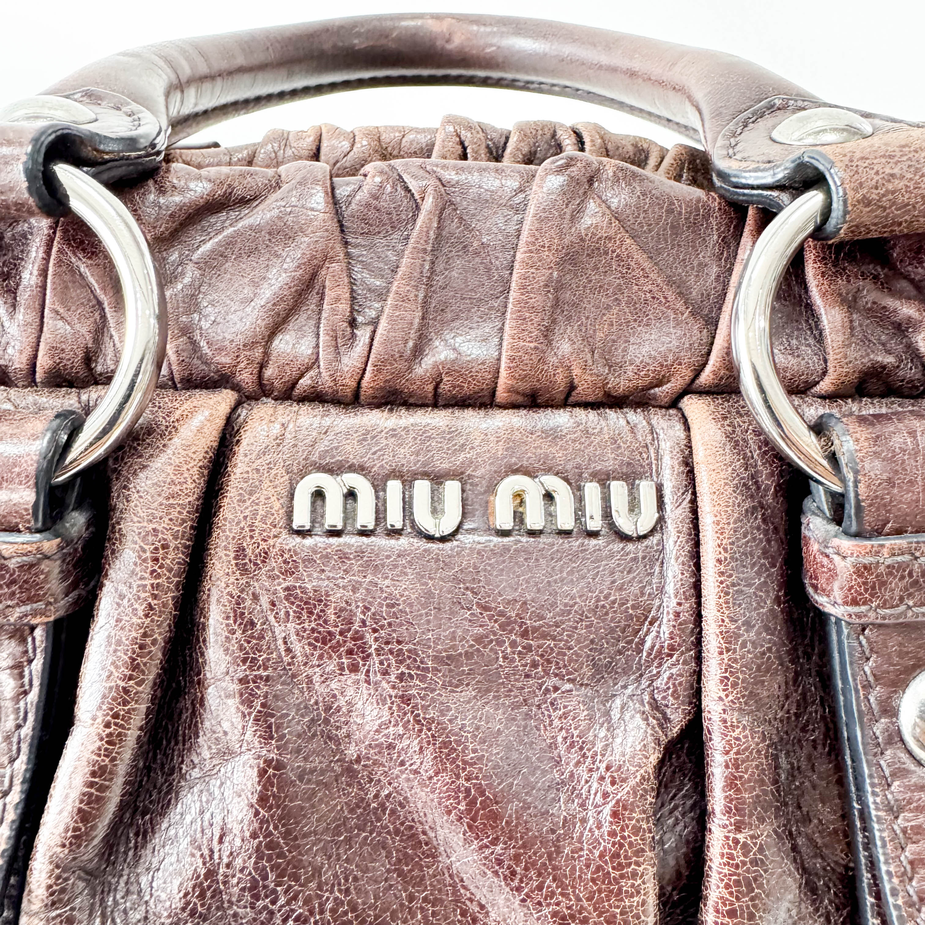 Vitello Bauletto Brown Leather Handle/Shoulder Bag