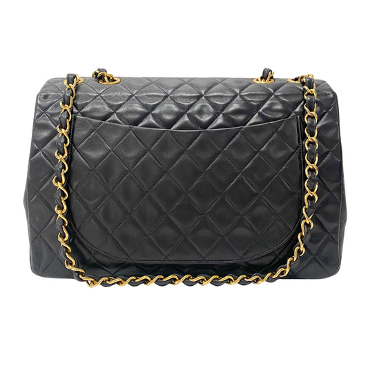 Large Timeless Classic Double Flap Matelassé Black Leather Chain Bag