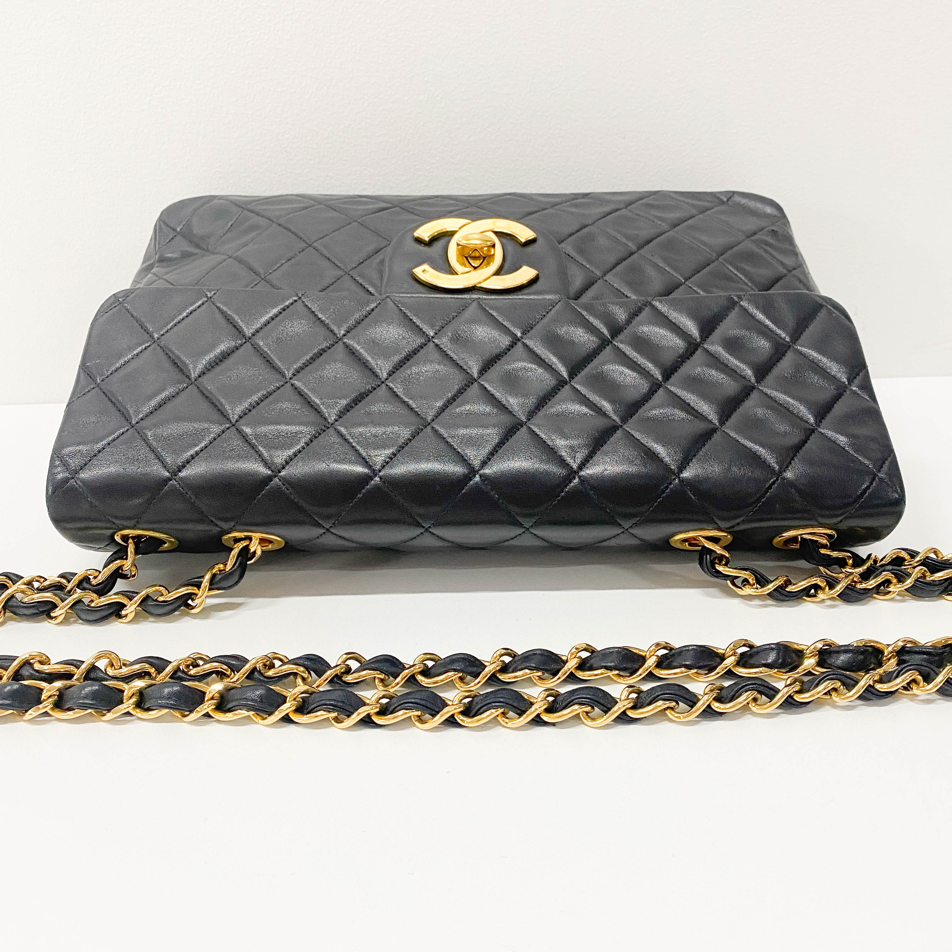 Large Timeless Classic Single Flap Matelassé Black Leather Chain Bag