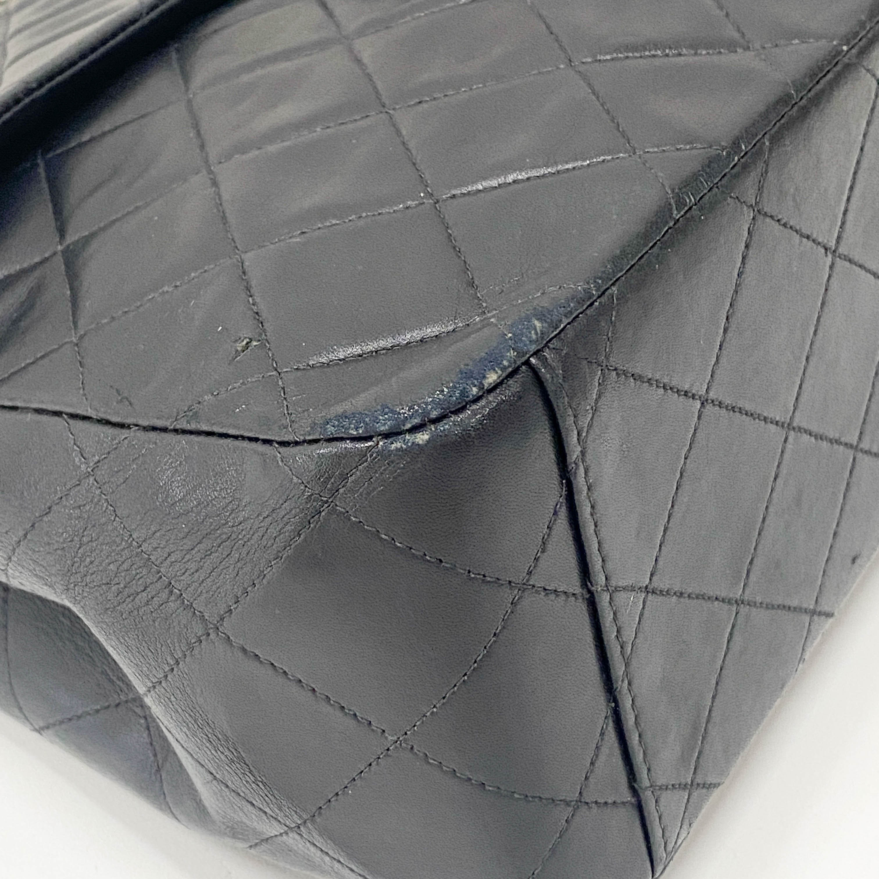 Large Timeless Classic Single Flap Matelassé Black Leather Chain Bag