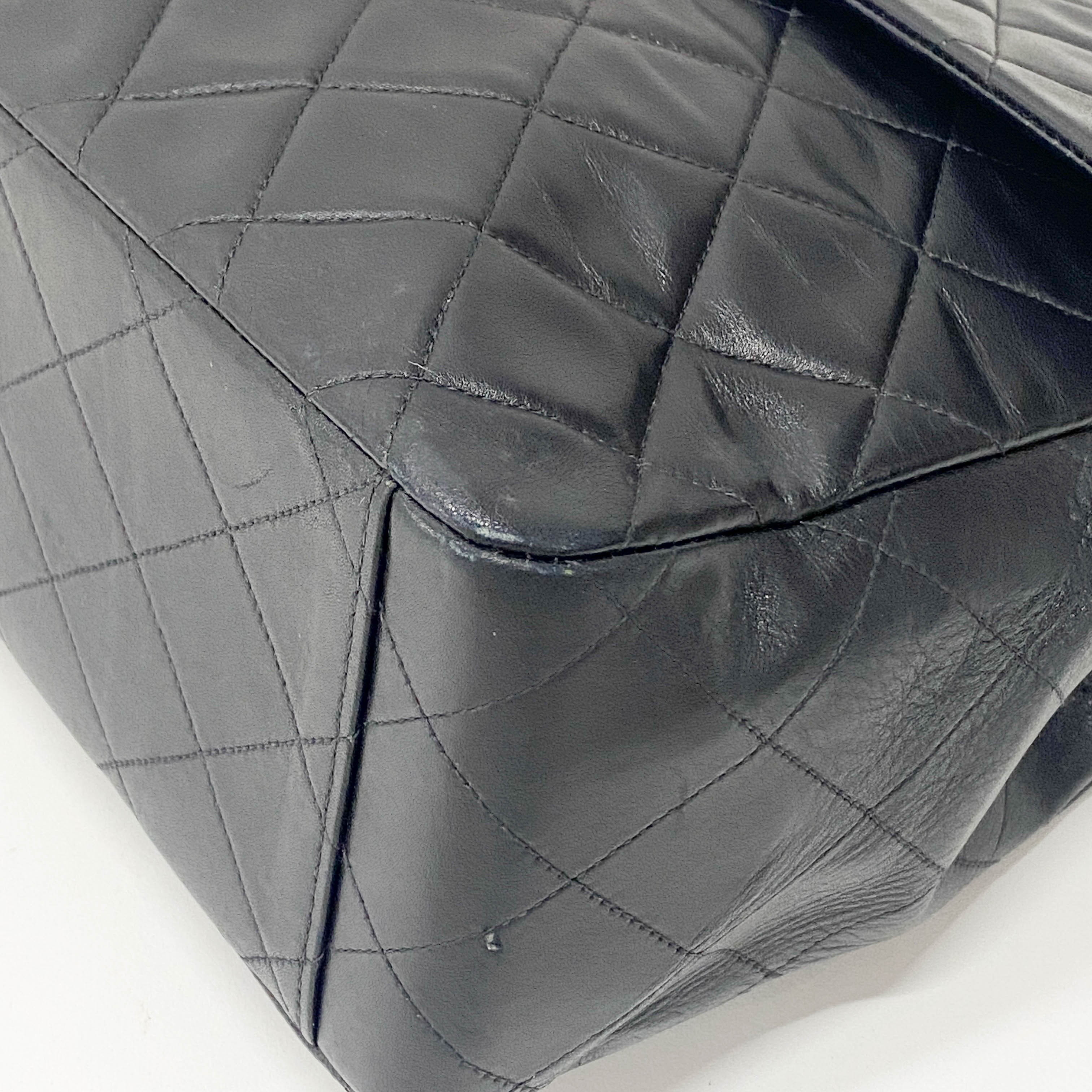 Large Timeless Classic Single Flap Matelassé Black Leather Chain Bag