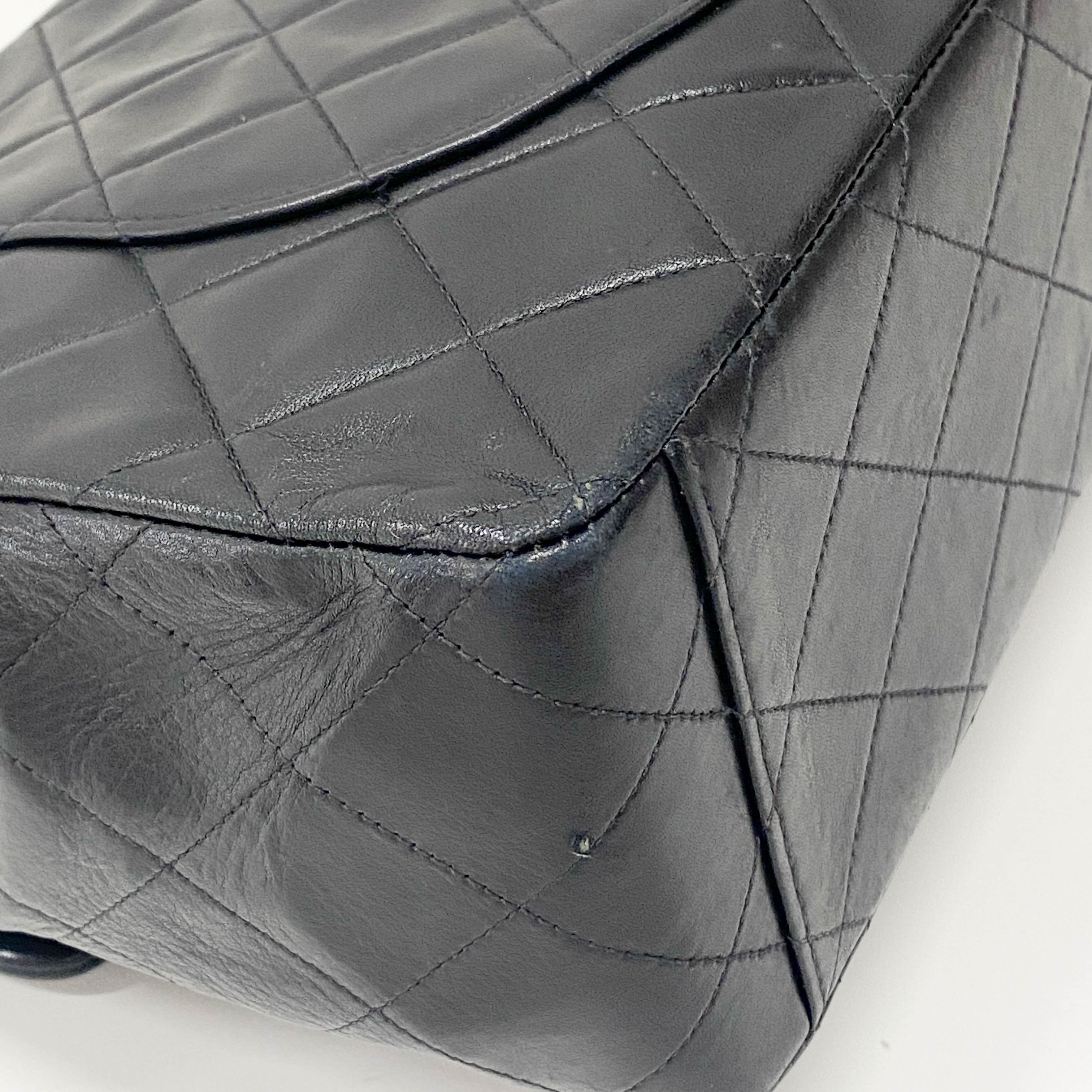 Large Timeless Classic Single Flap Matelassé Black Leather Chain Bag