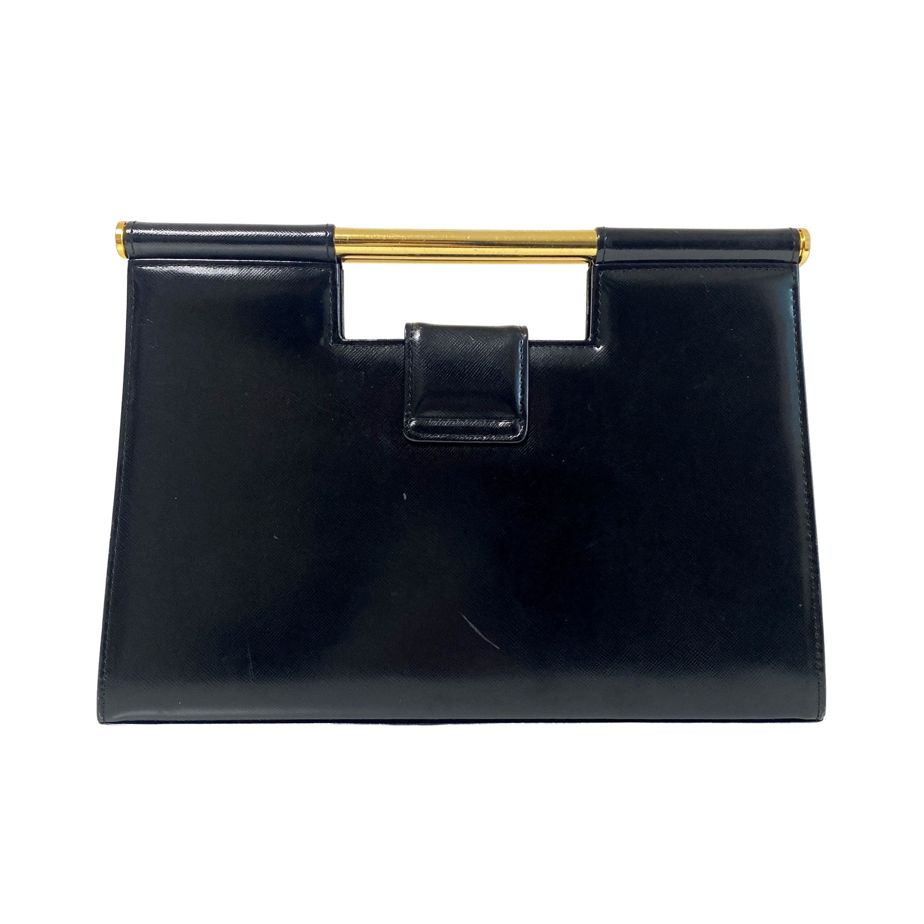 YSL Black Leather Top Handle Bag