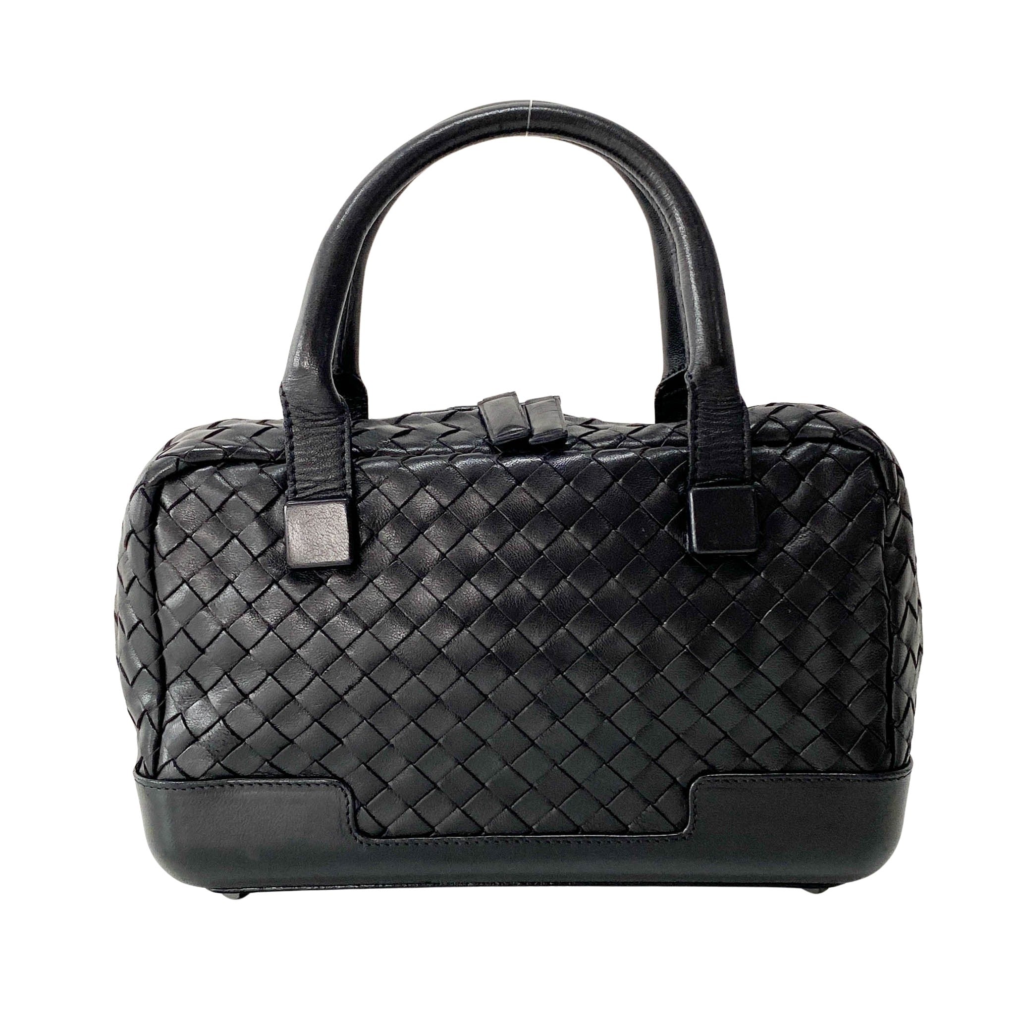 Intrecciato Black Leather Mini Bowling Bag