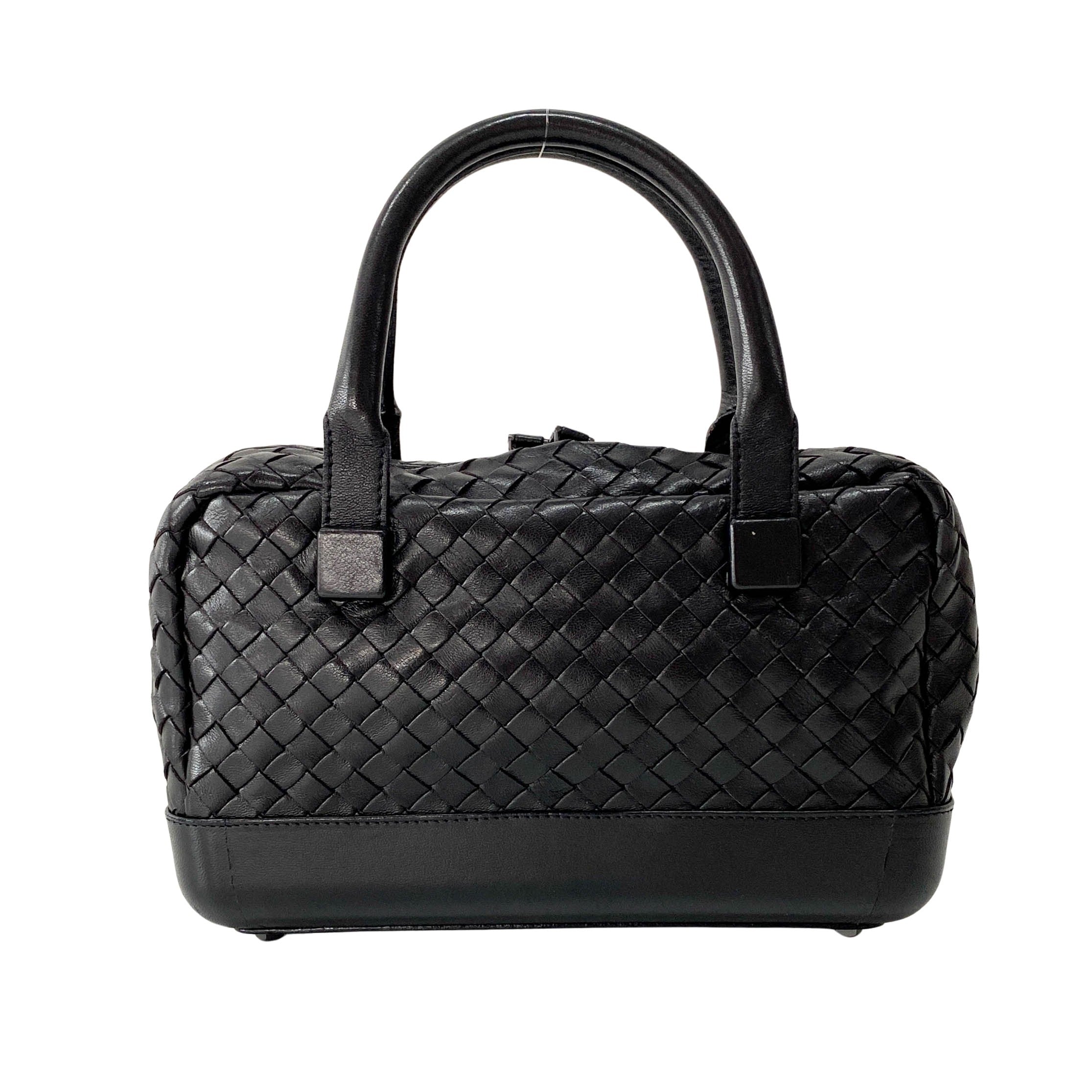 Intrecciato Black Leather Mini Bowling Bag