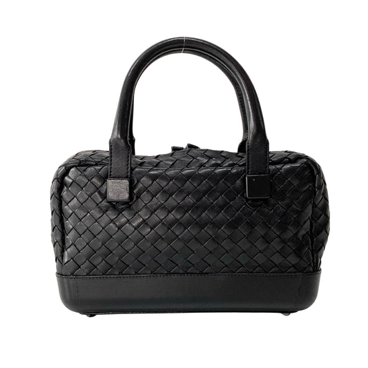 Intrecciato Black Leather Mini Bowling Bag