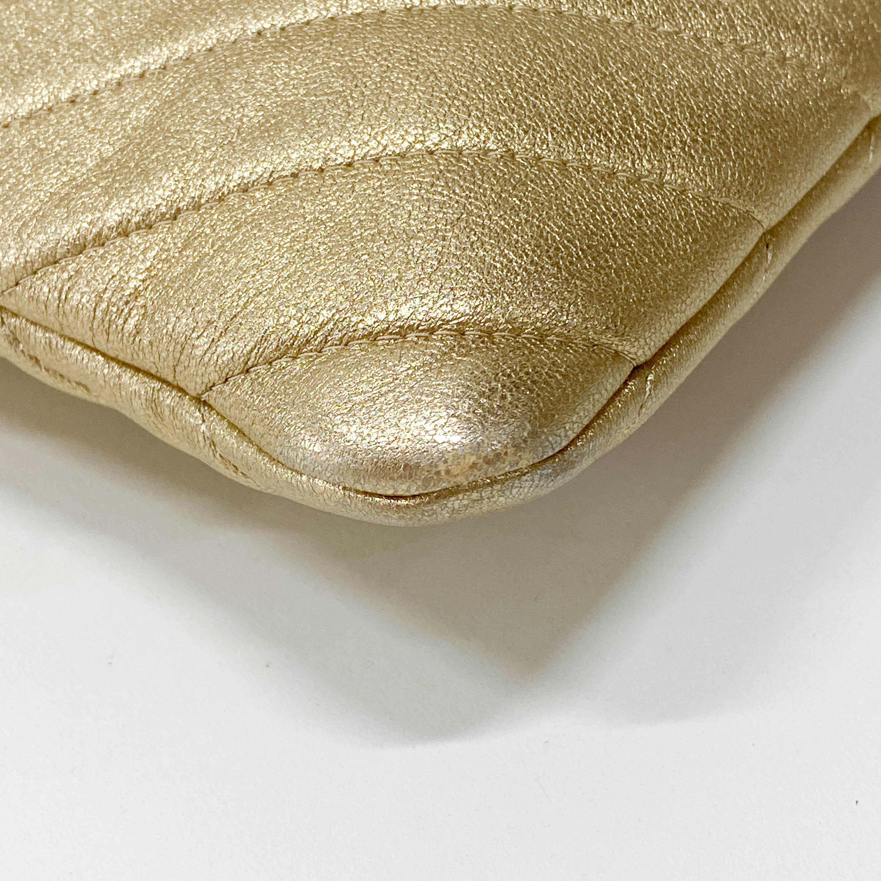Gold Chevron V Stitch Leather Clutch Bag