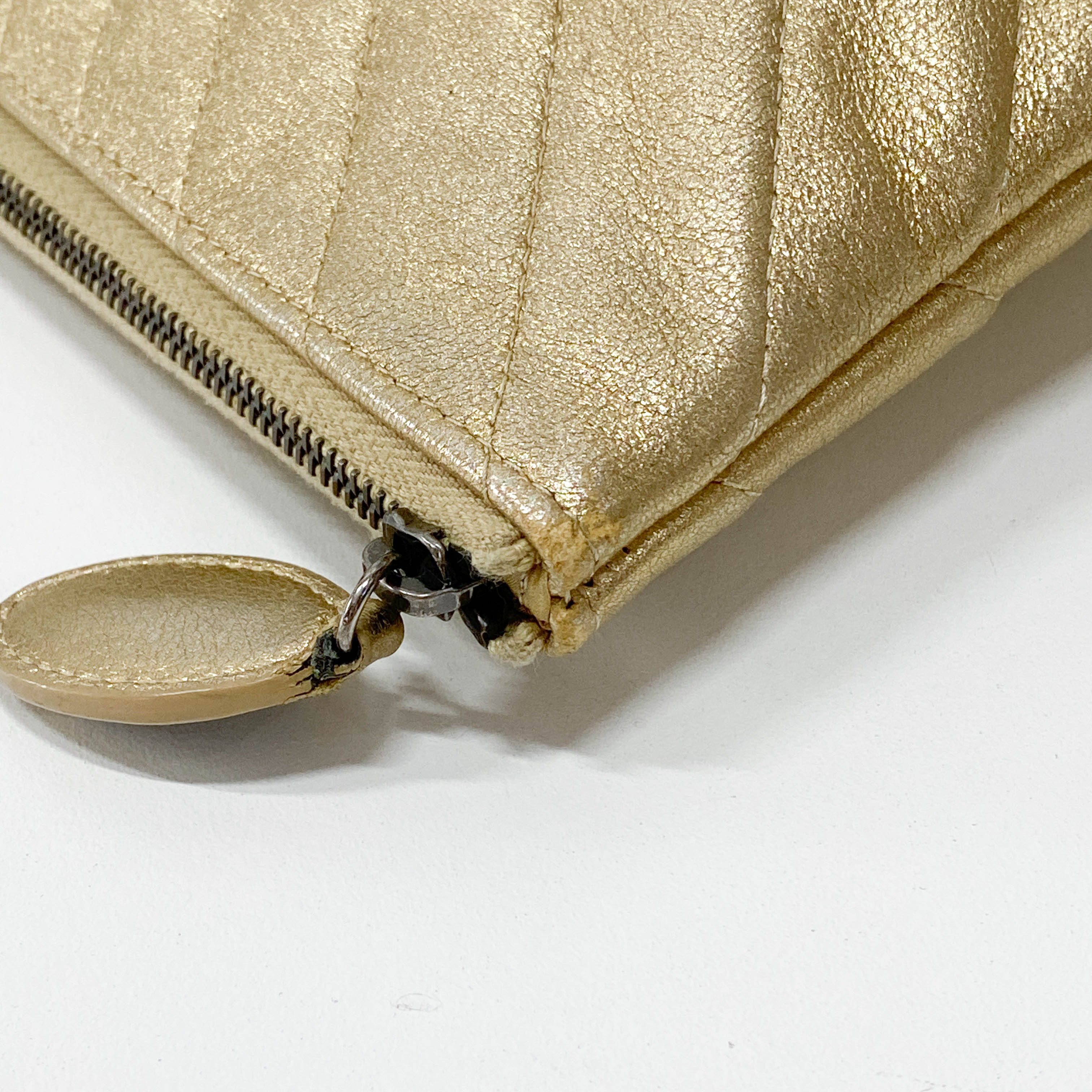 Gold Chevron V Stitch Leather Clutch Bag