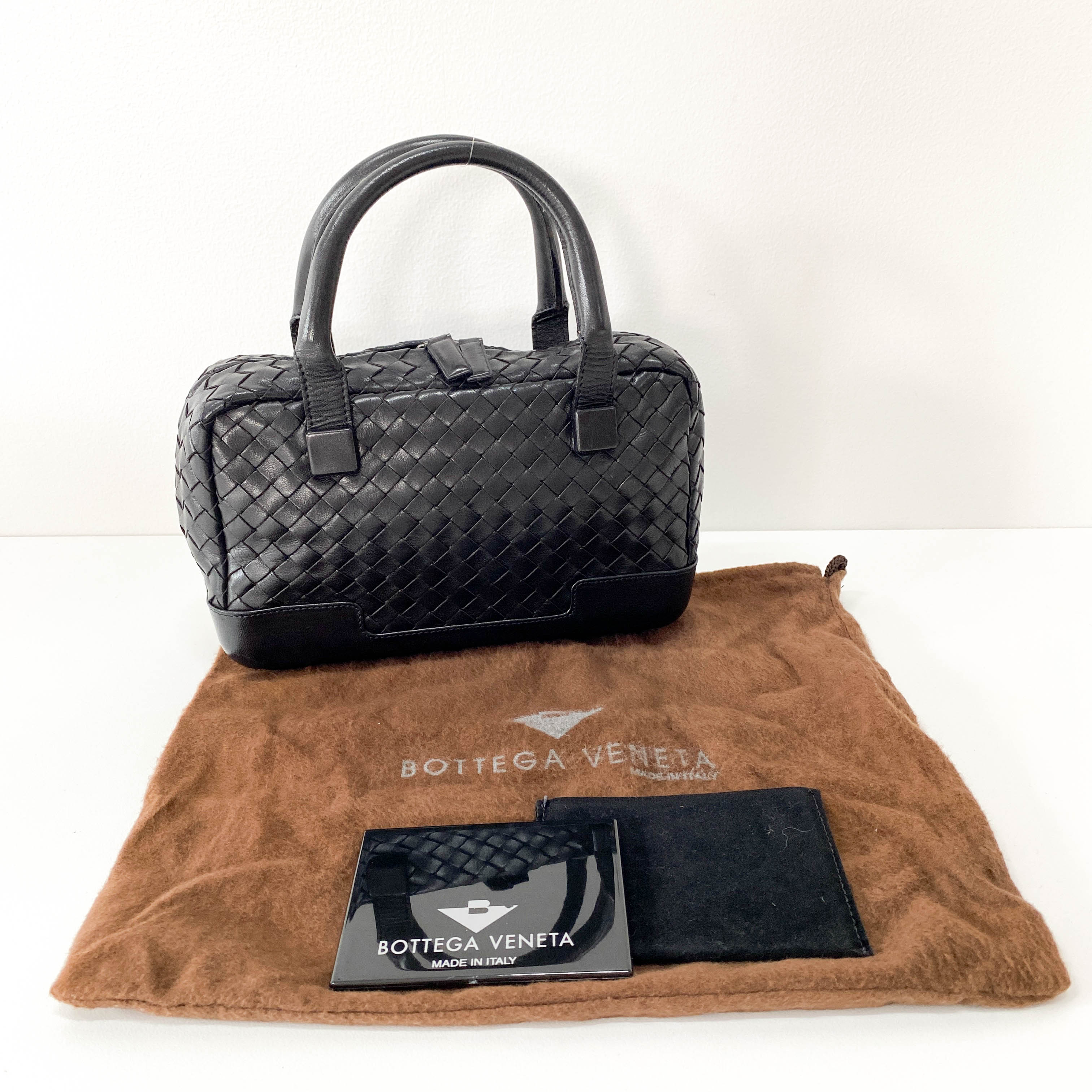 Intrecciato Black Leather Mini Bowling Bag