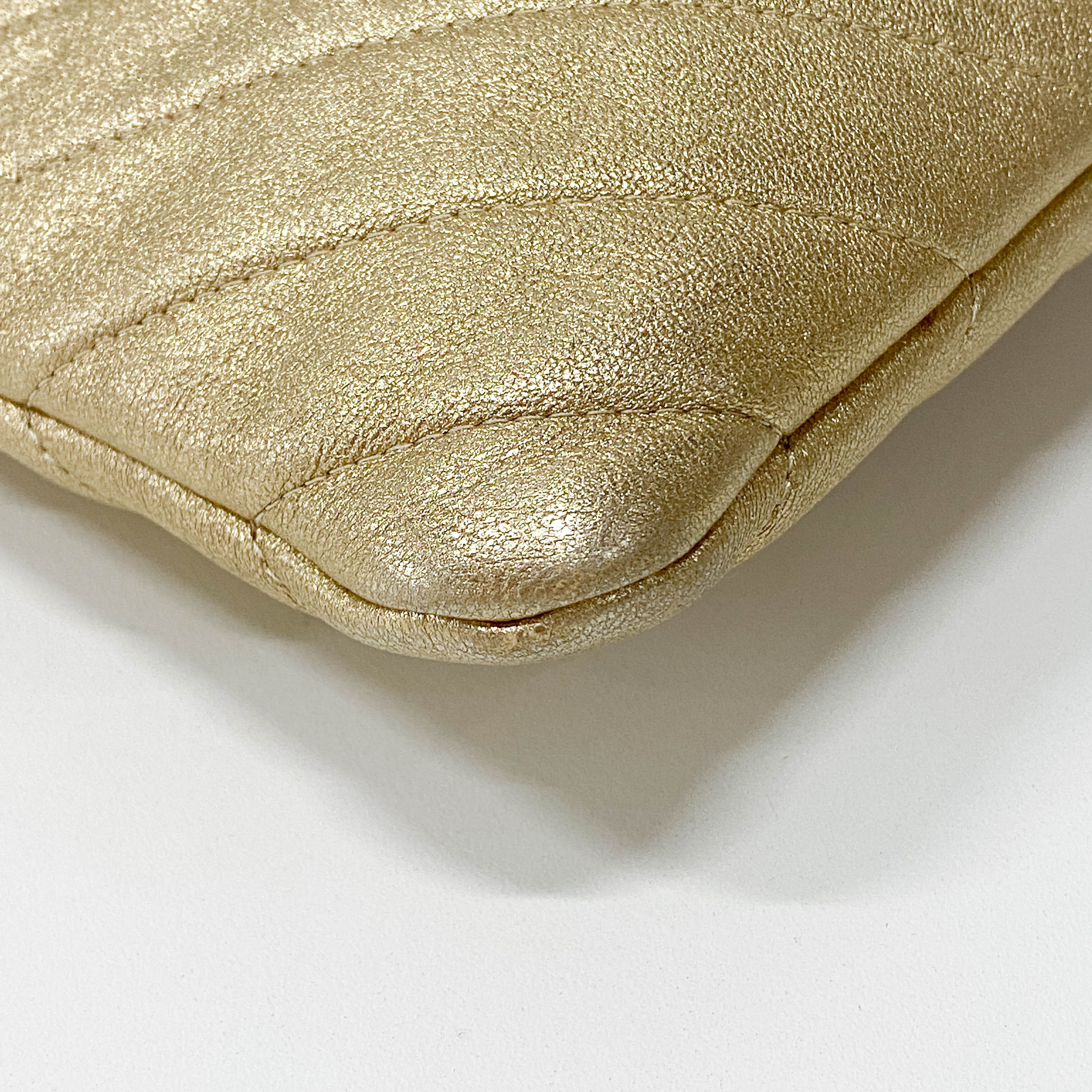 Gold Chevron V Stitch Leather Clutch Bag