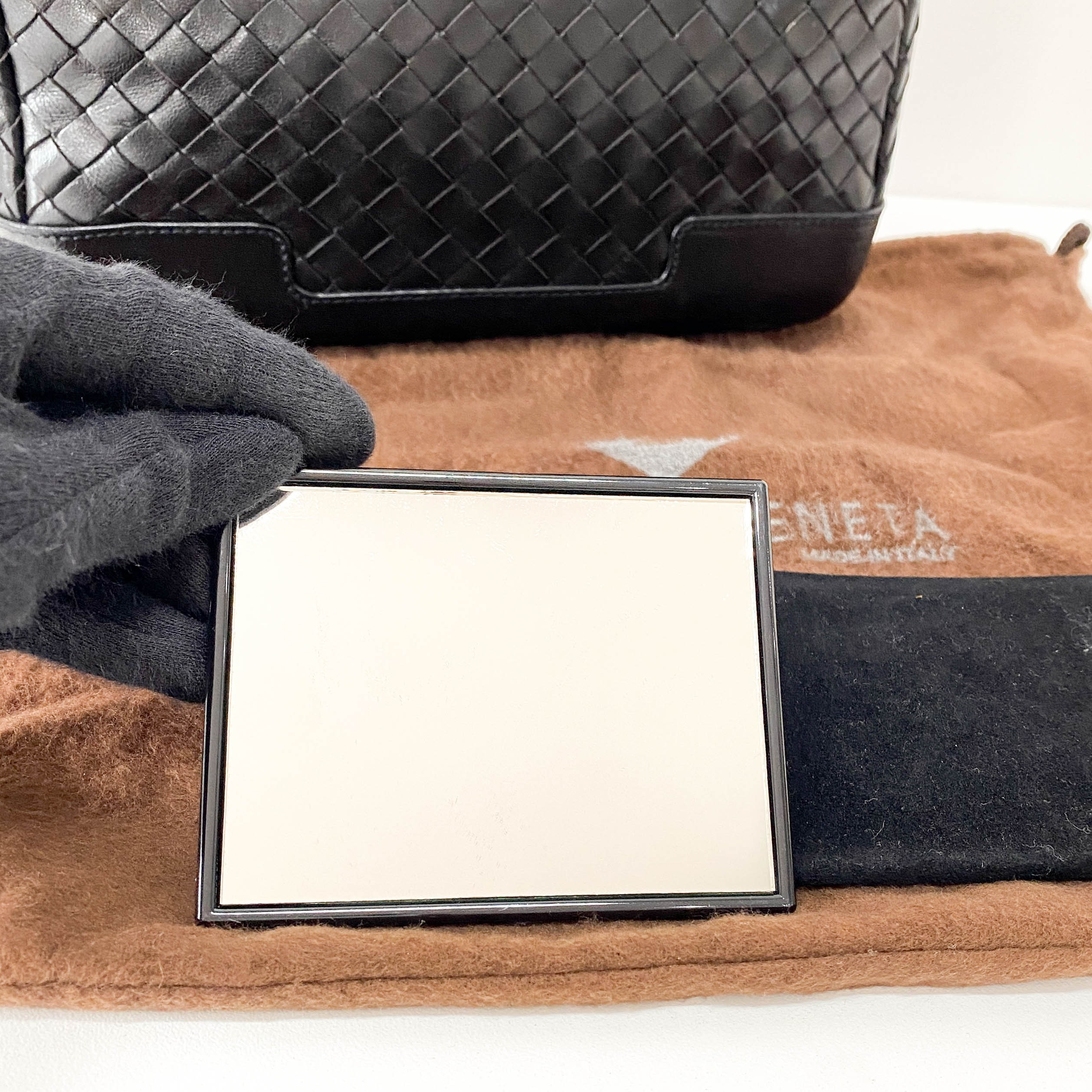 Intrecciato Black Leather Mini Bowling Bag