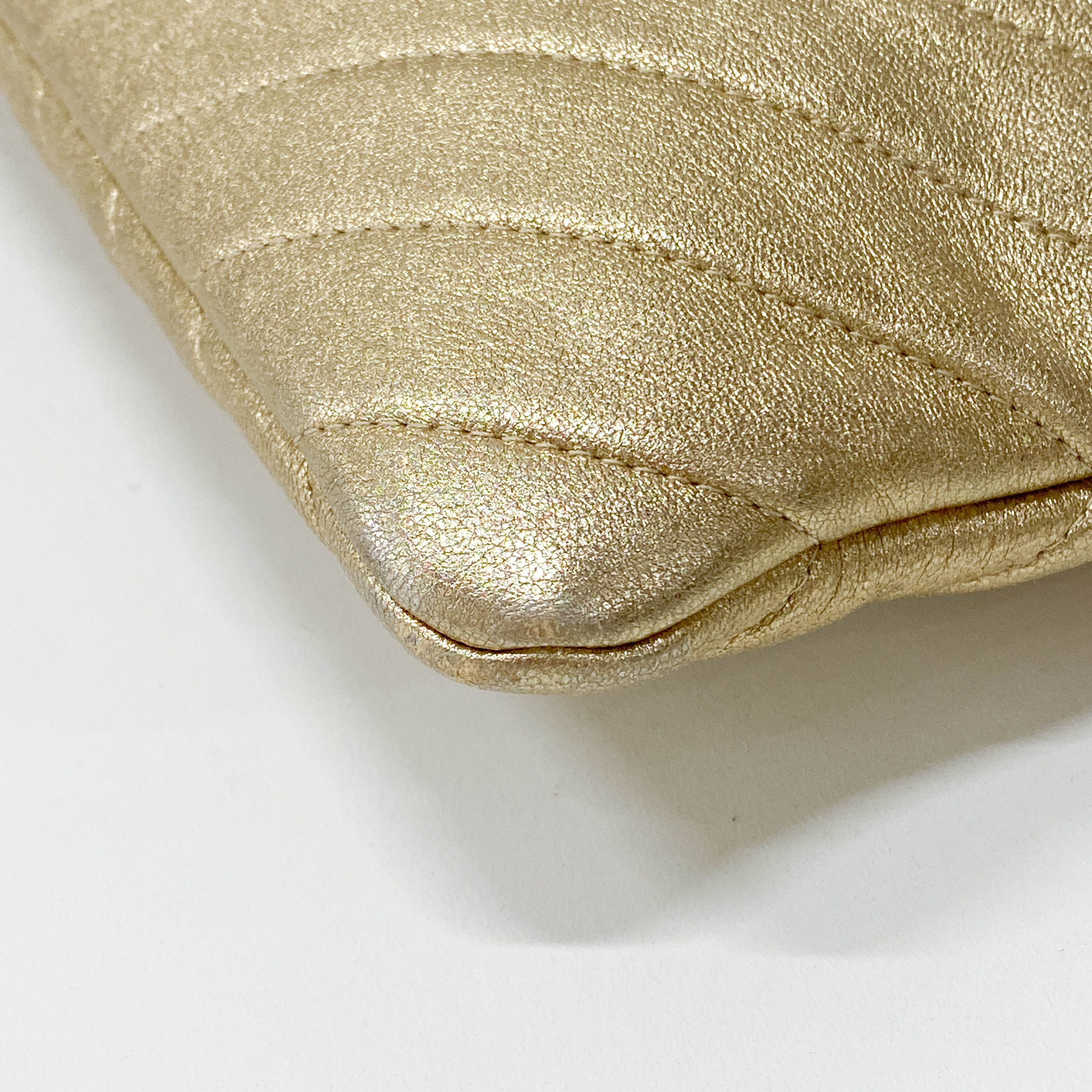 Gold Chevron V Stitch Leather Clutch Bag