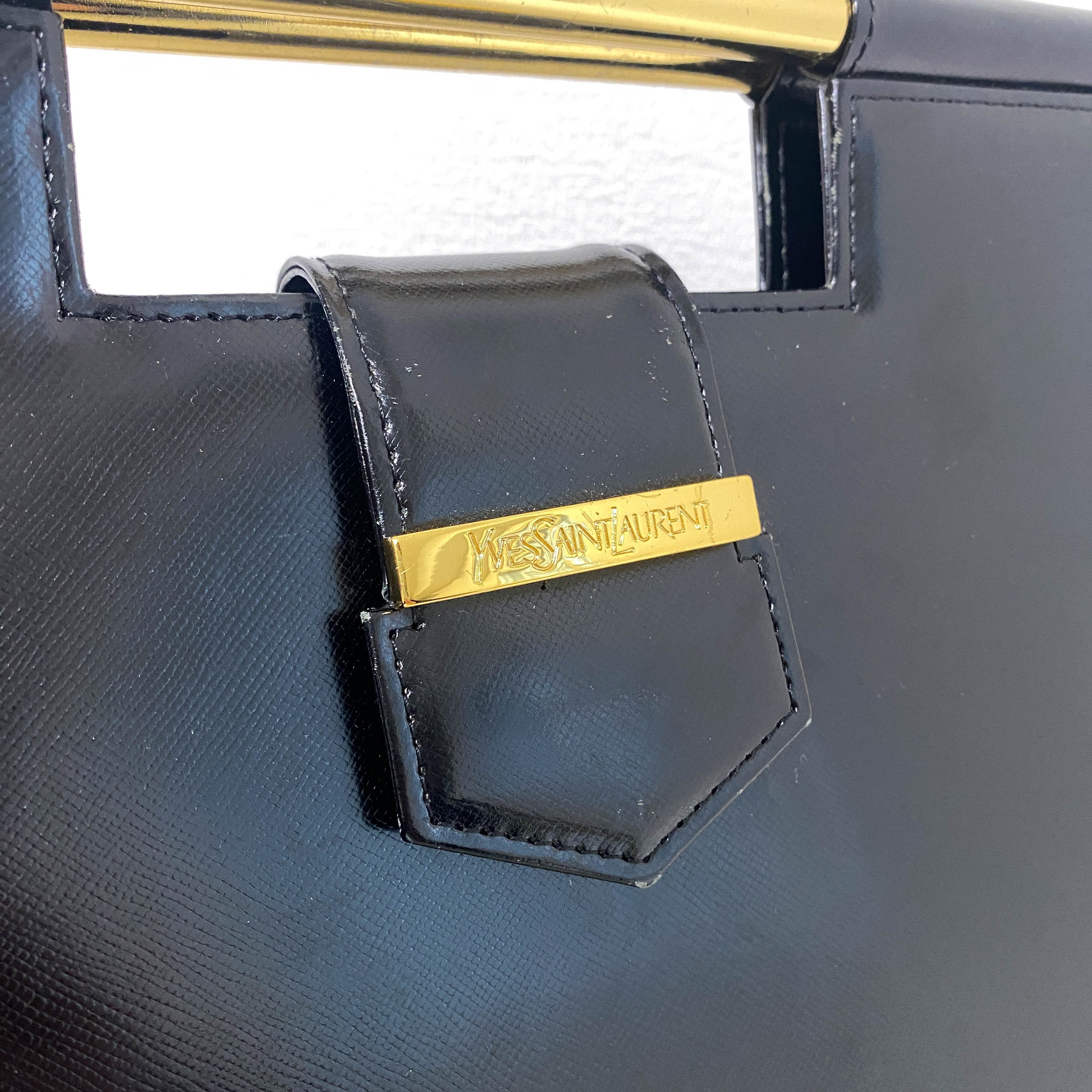 YSL Black Leather Top Handle Bag