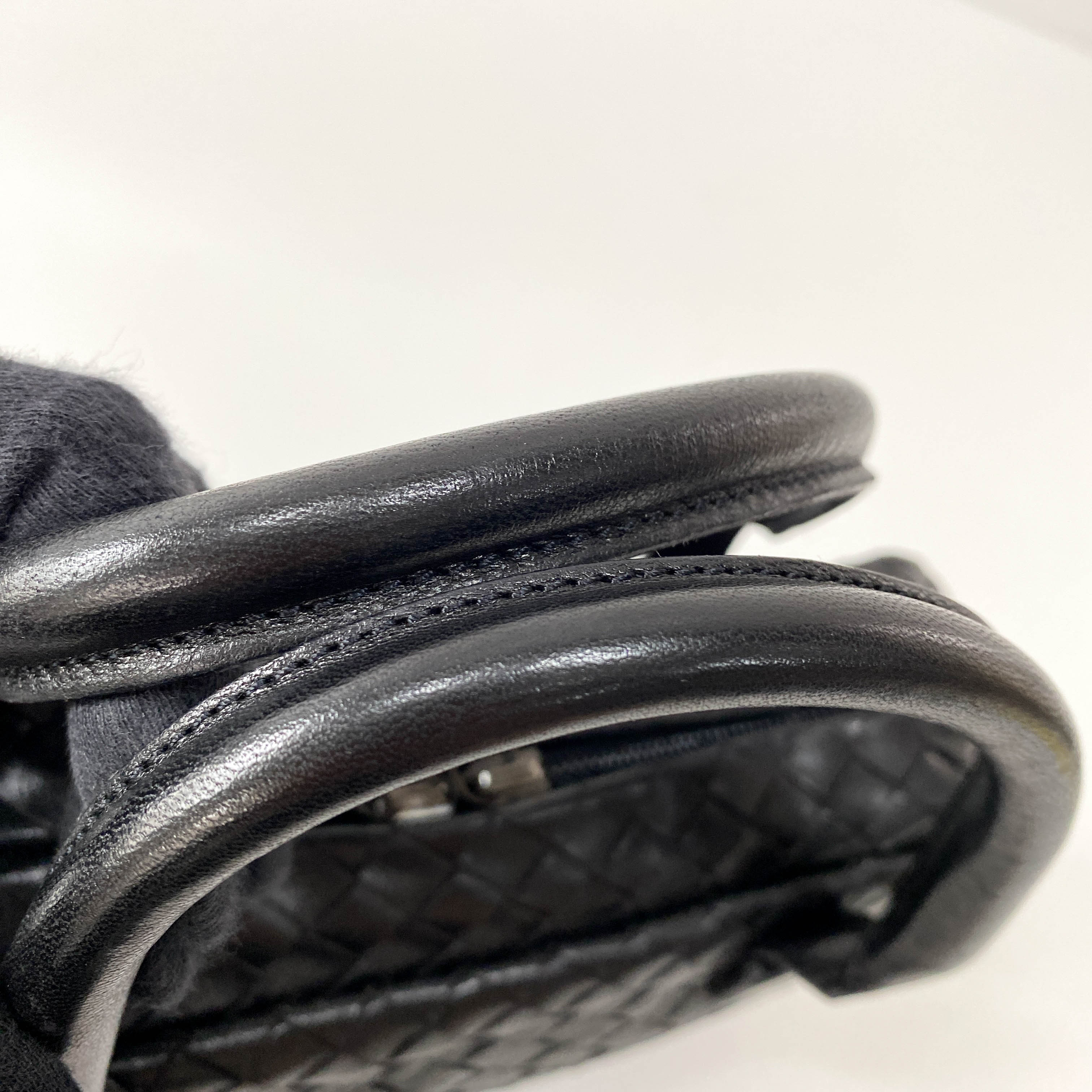 Intrecciato Black Leather Mini Bowling Bag